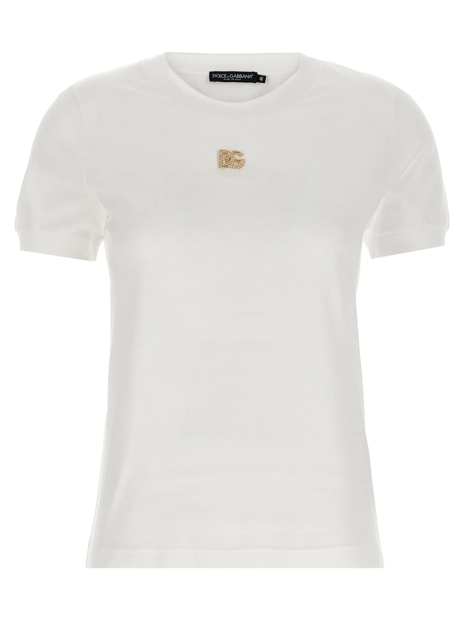 Rhinestone Logo T Shirt Bianco