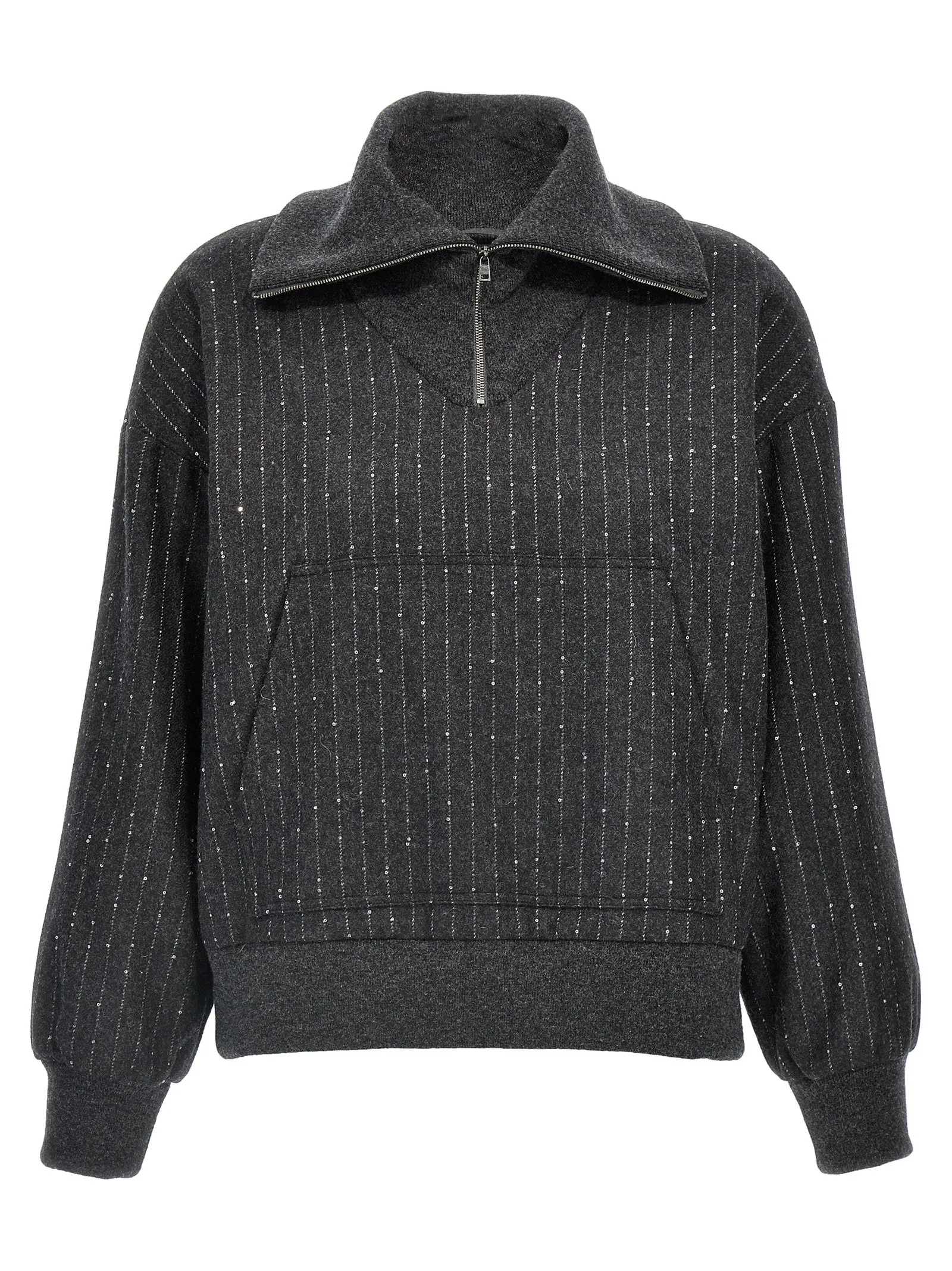 Sequin Half-Zip Felpe Grigio