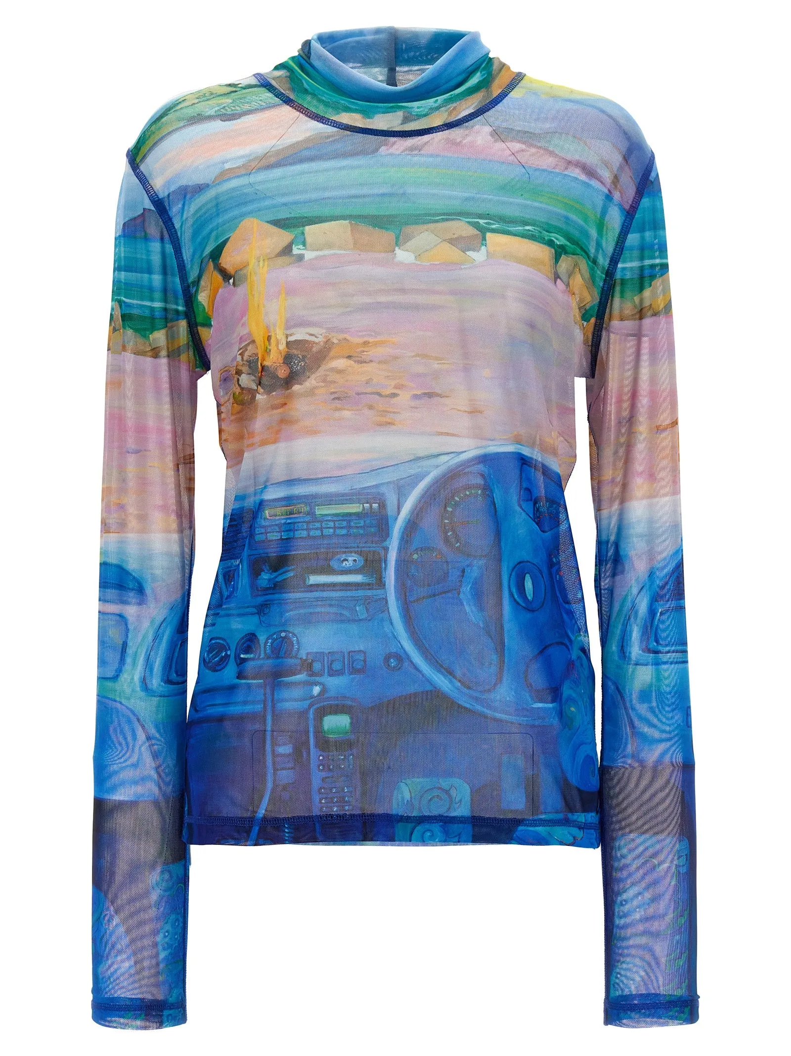 Semi-Transparent Print Jersey Maglioni Multicolor