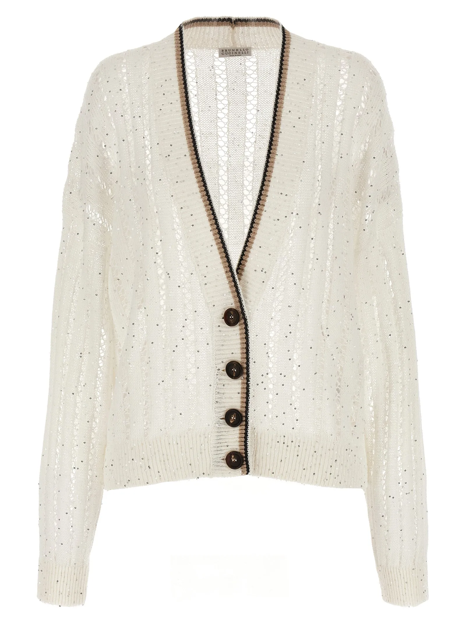 Dazzling Ribbed Net Maglioni Bianco