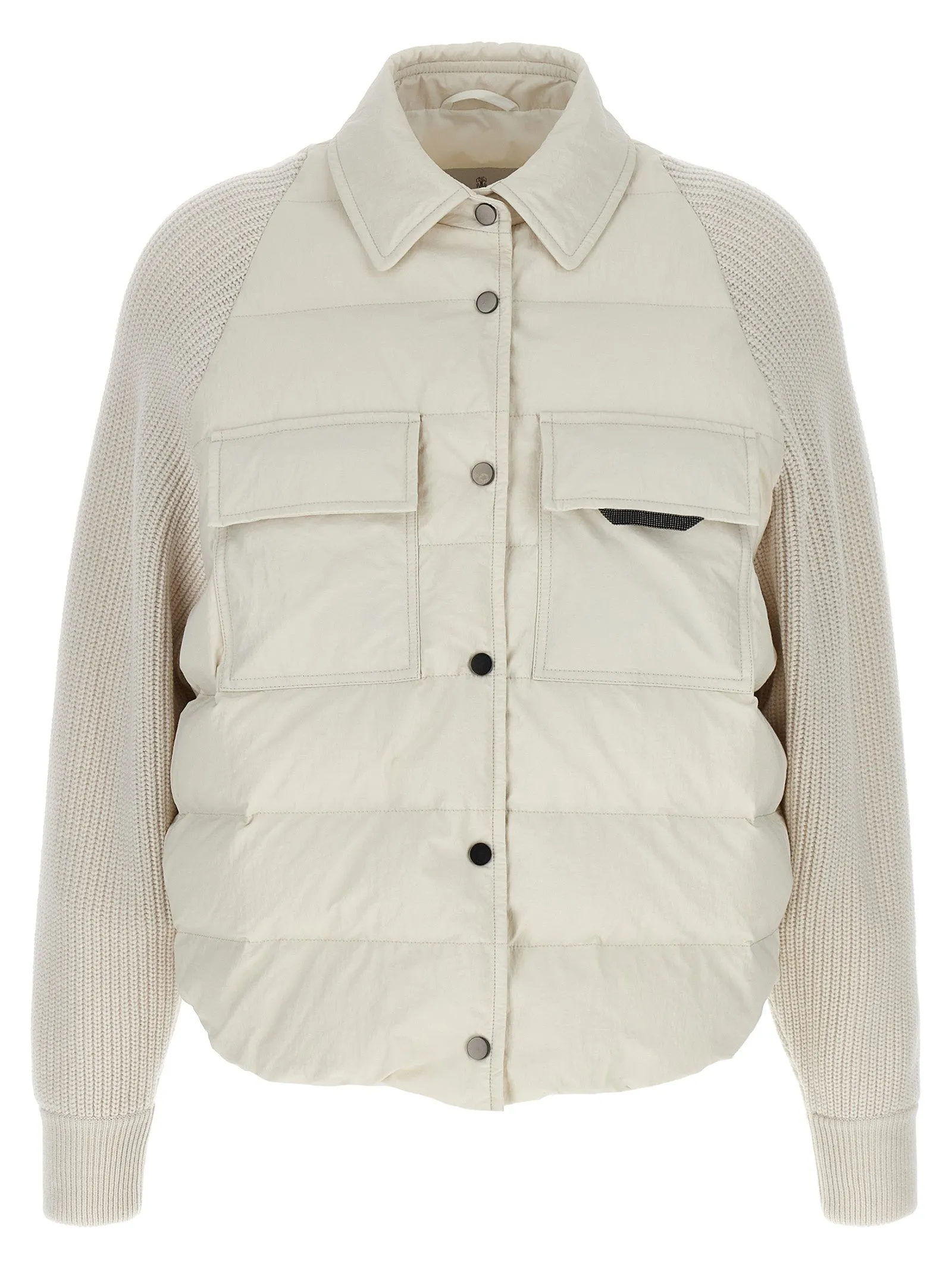 Shiny Flap Detail Puffer Jackets Bianco