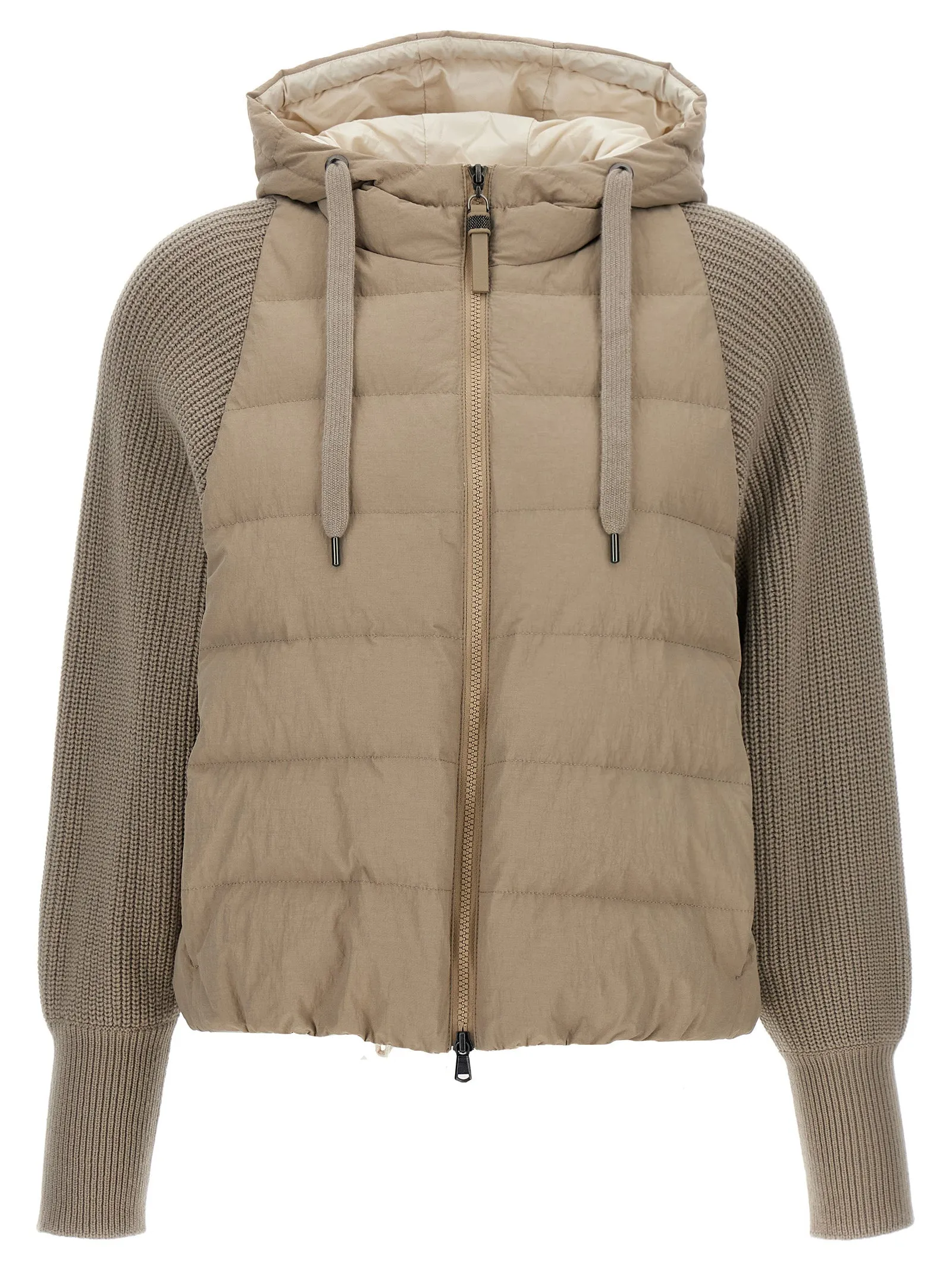 Two-Material Puffer Jacket Puffer Jackets Beige