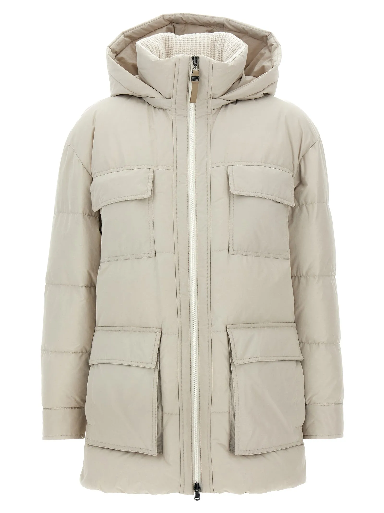 Knitted Neck Down Jacket Puffer Jackets Beige