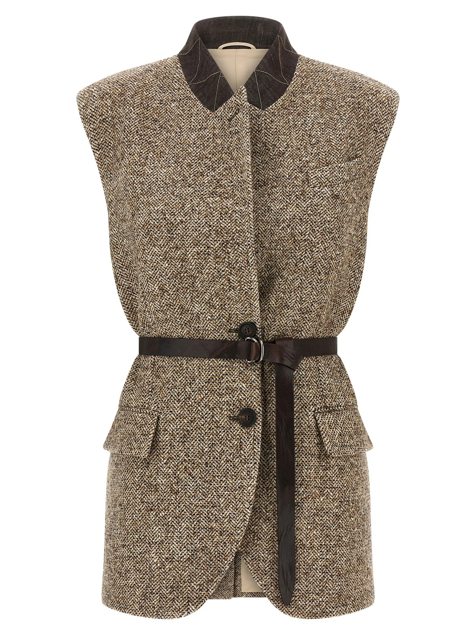 Buttoned Chevron Vest Gilet Multicolor