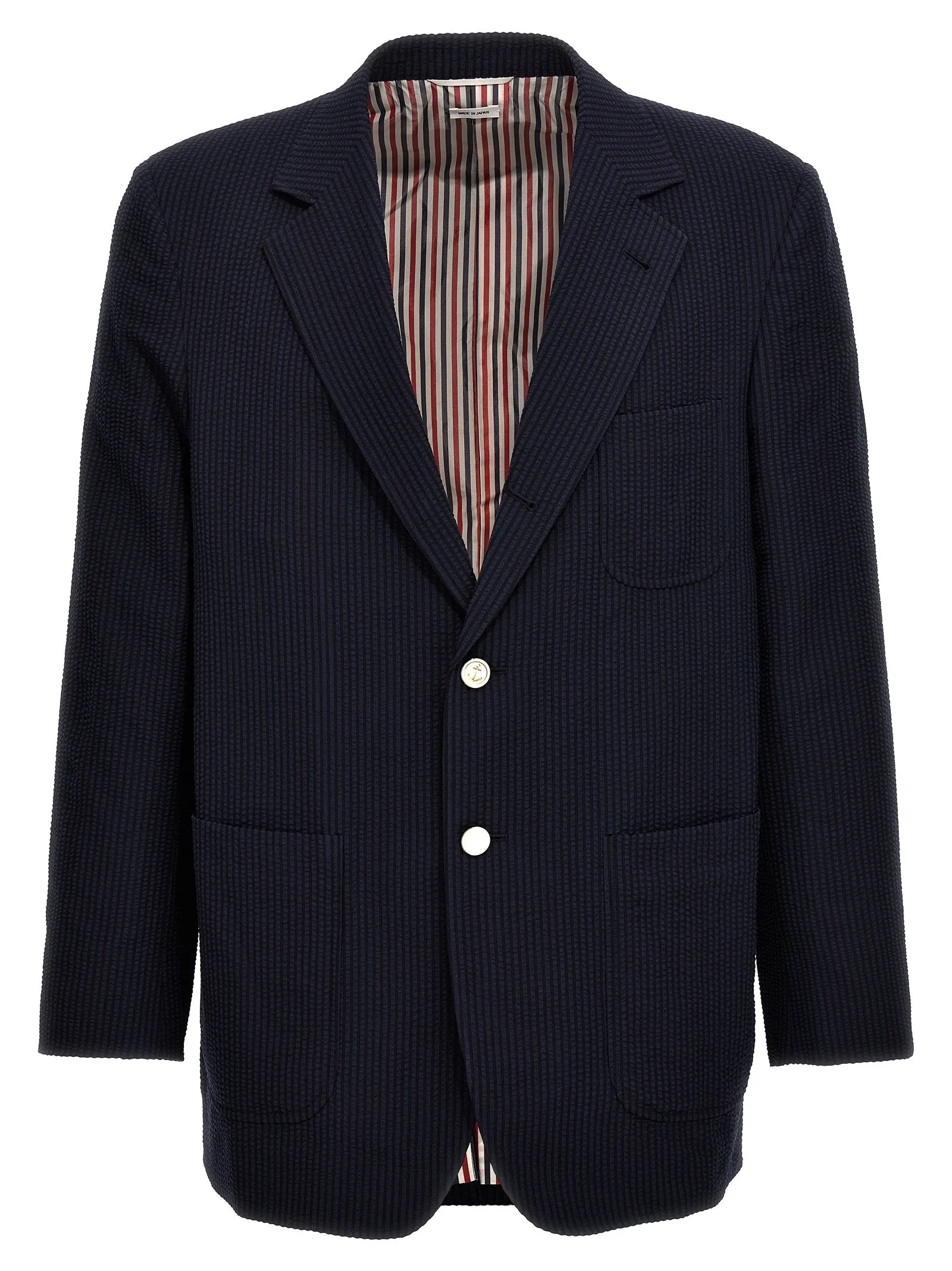 Single-Breasted Seersucker Blazer Blu