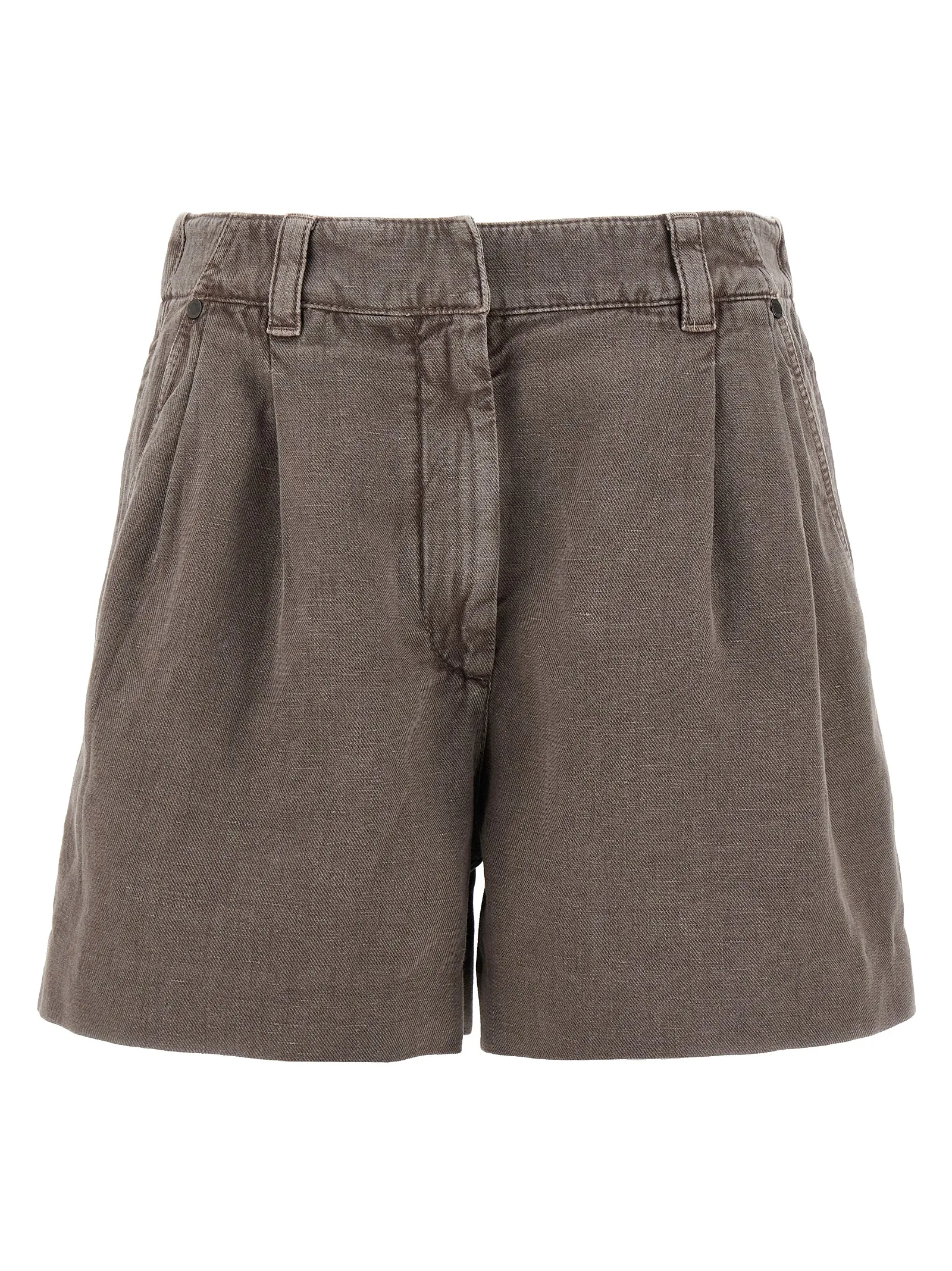 Linen Cotton Shorts Bermuda E Short Marrone