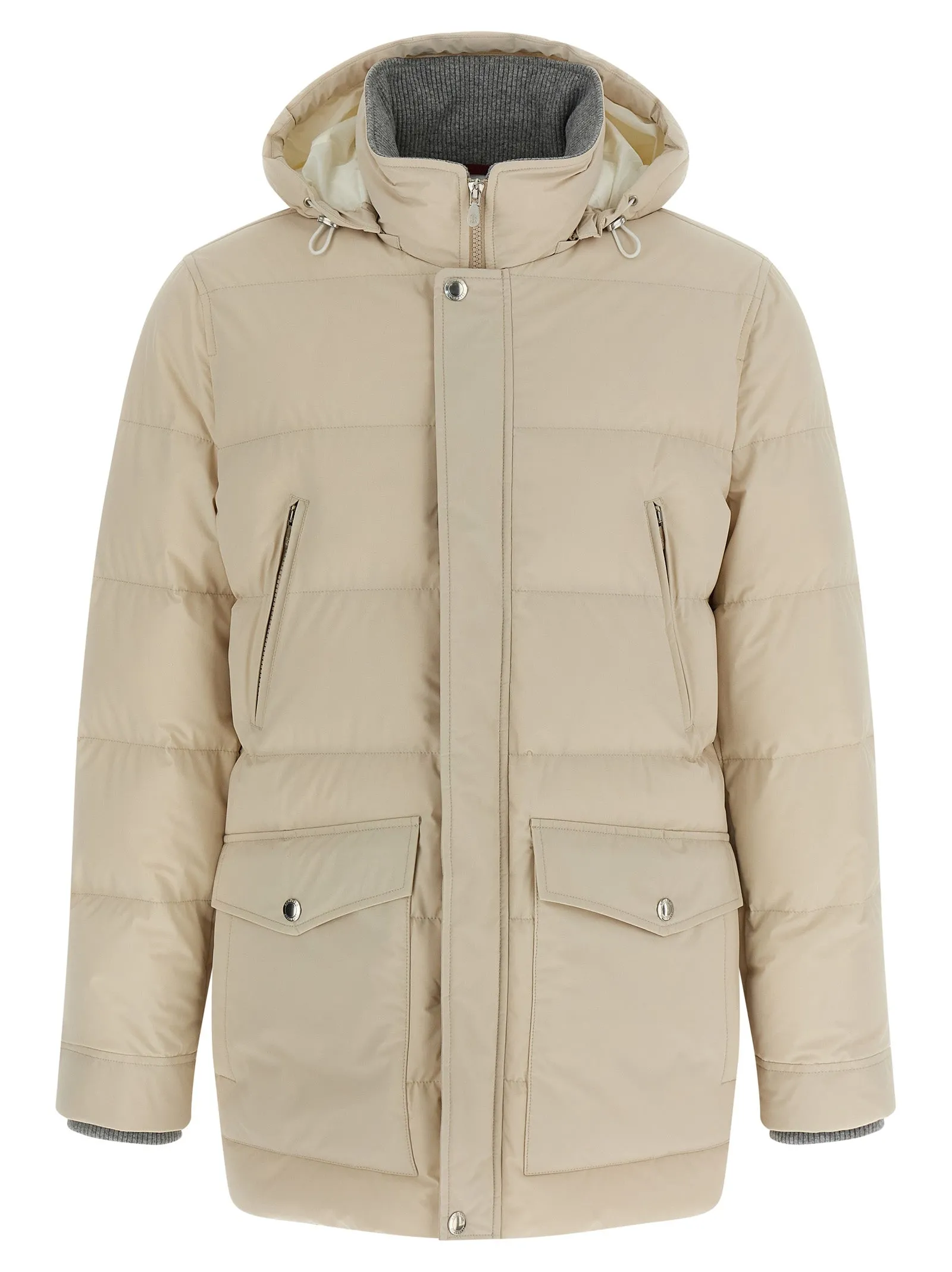 Knit Insert Down Jacket Puffer Jackets Beige