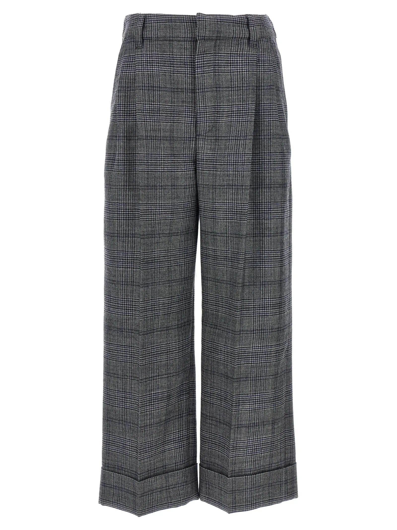 Pied De Poule Wool Pantaloni Grigio