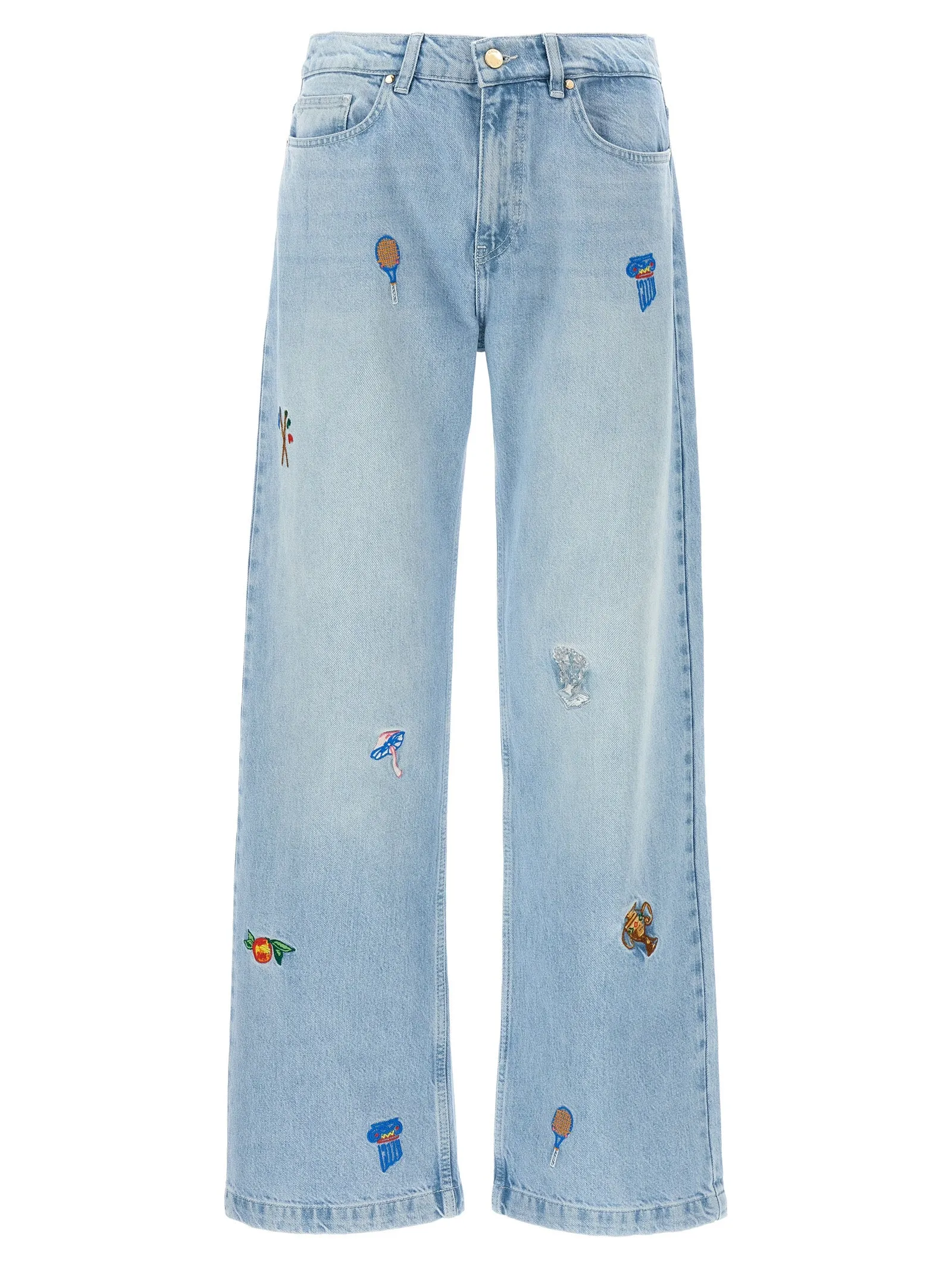 Embroidered Motif Jeans Celeste