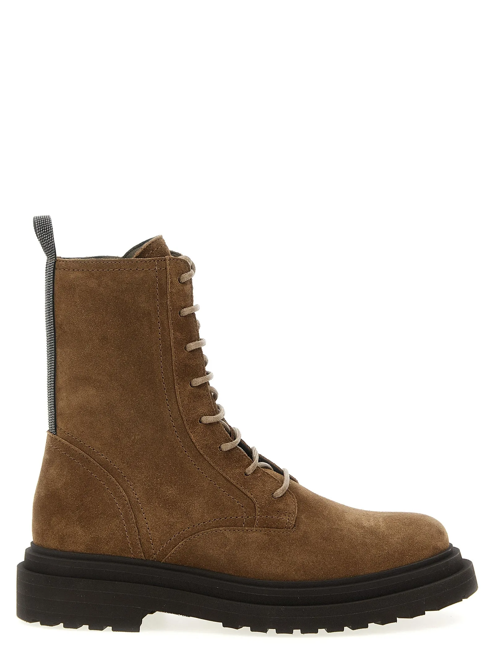 Suede Combat Boots Monile Stivali E Stivaletti Marrone