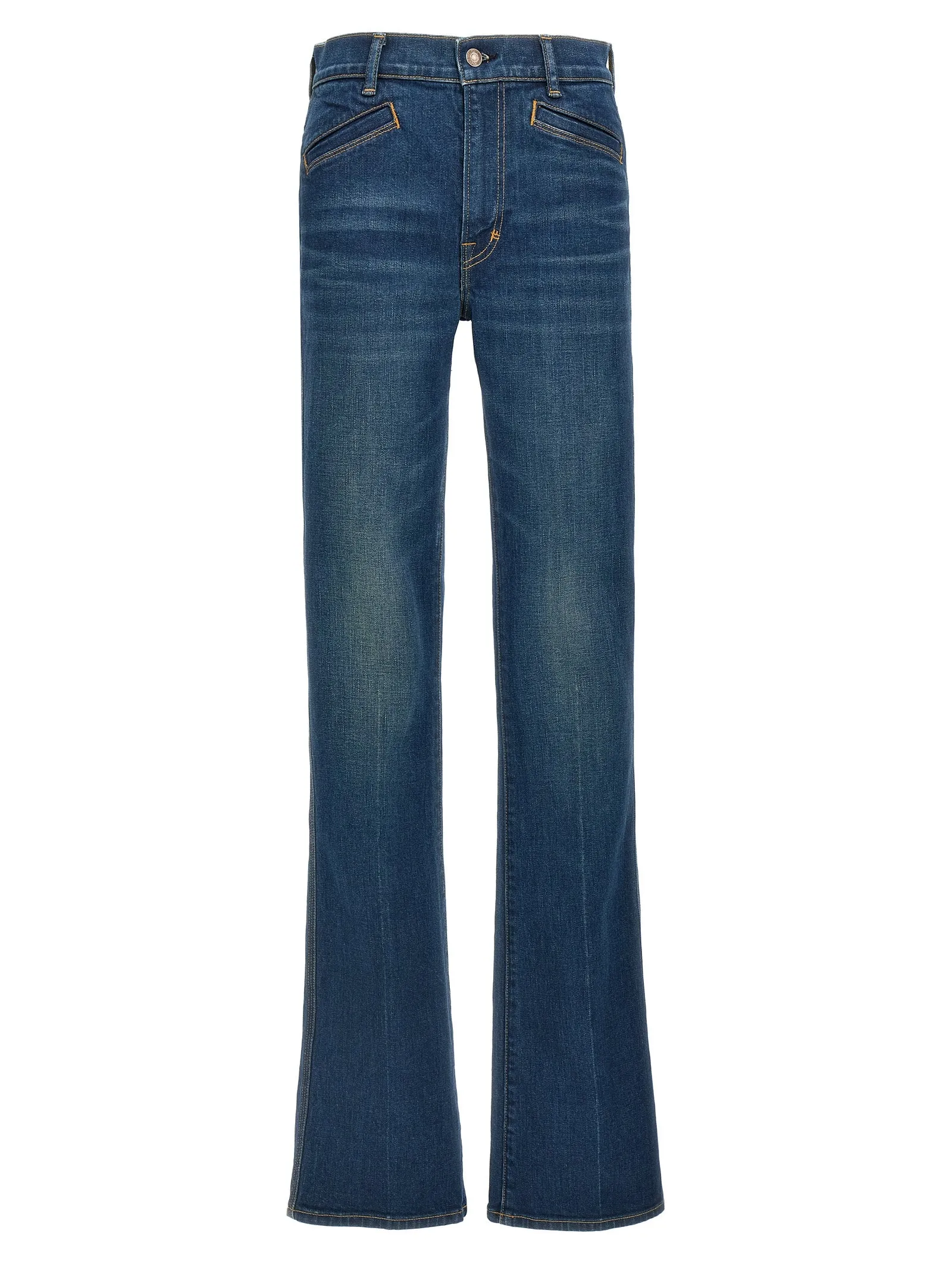 Stone Washed Denim Flare Jeans Blu