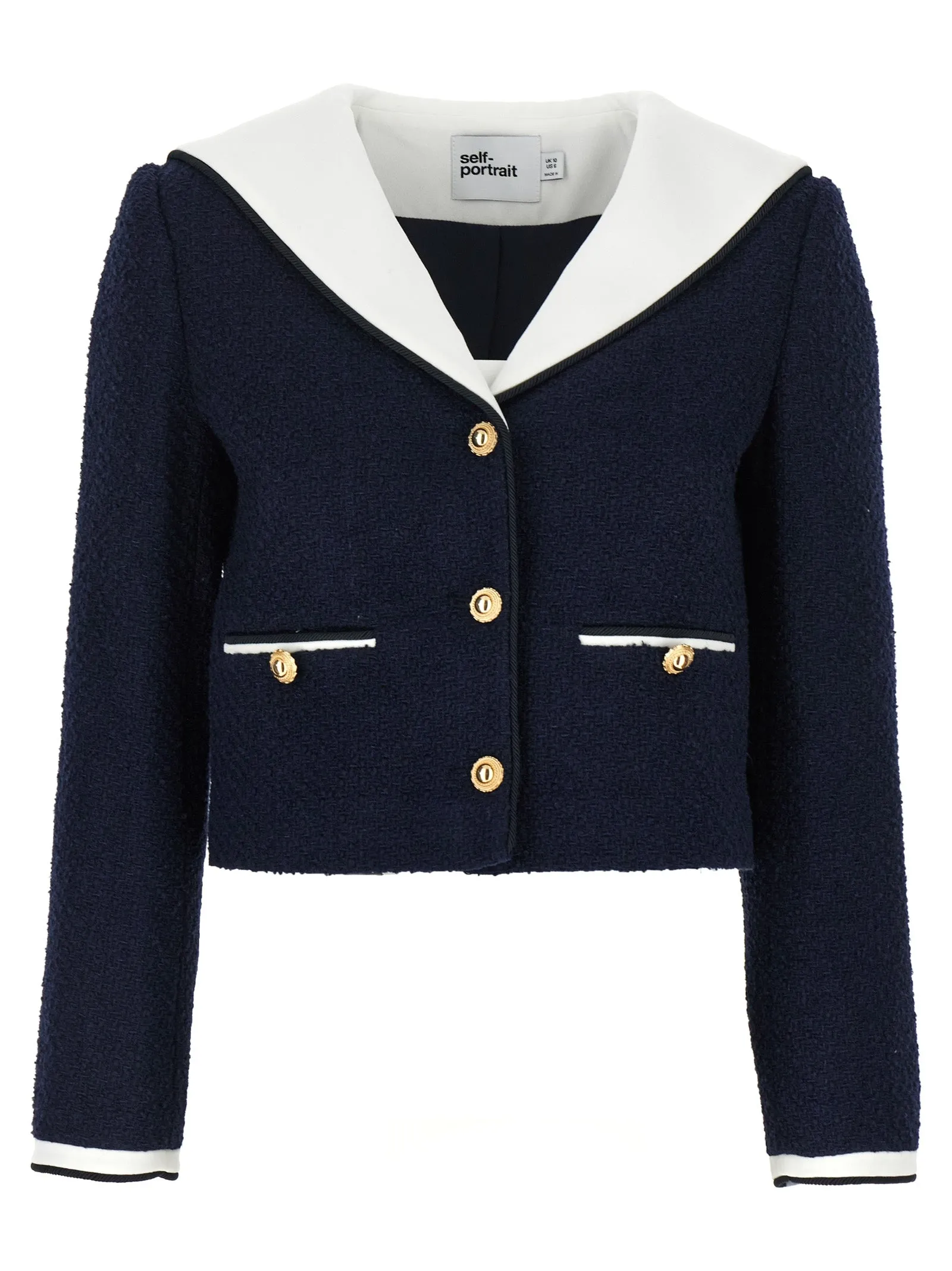 Navy Boucle Contrast Collar Blazers Blu