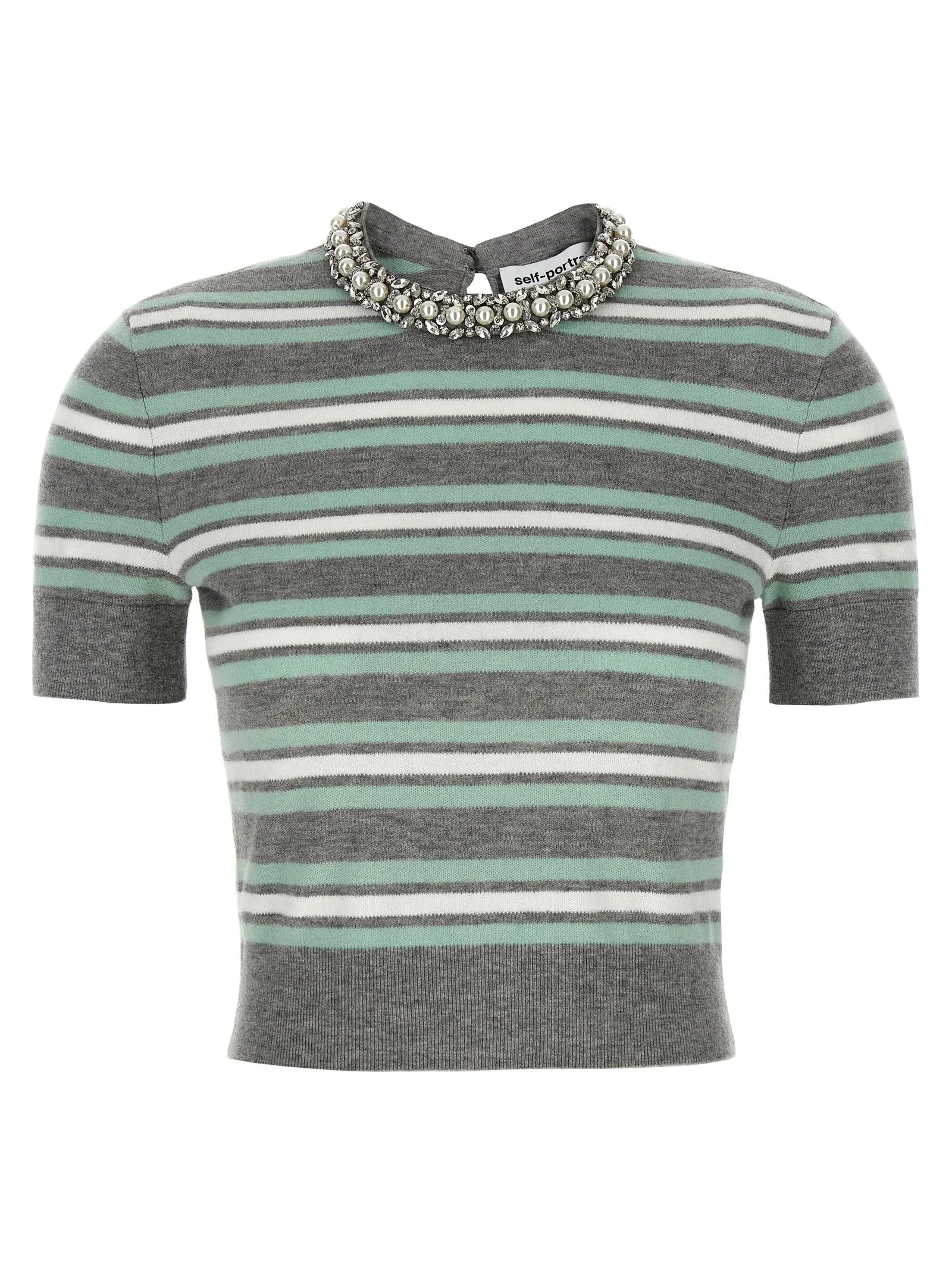 Grey Striped Crystal Trim Knit Maglioni Grigio