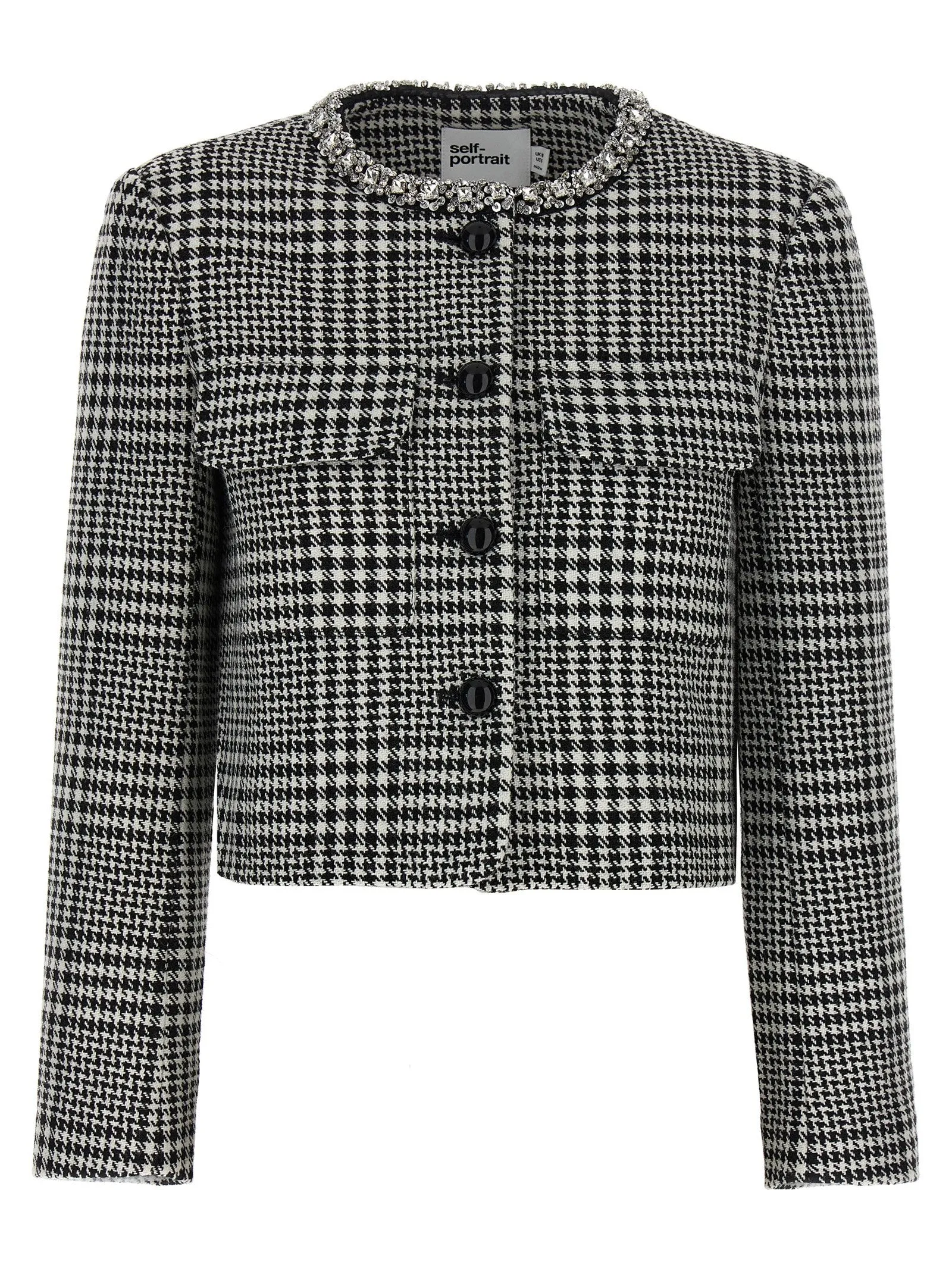 Houndstooth Crystal Trim Blazers Bianco/Nero