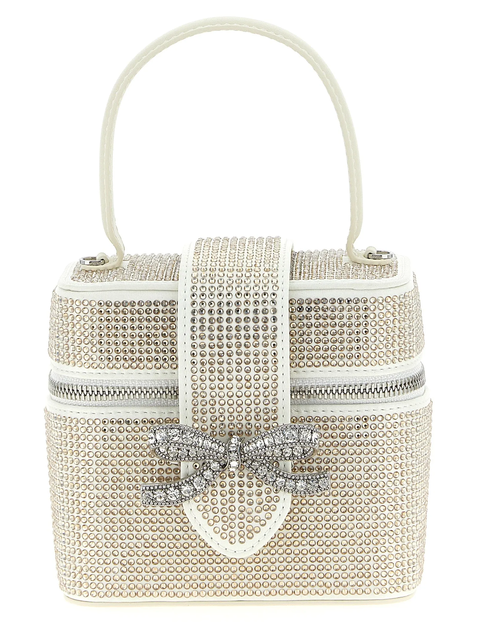 Satin Rhinestone Vanity Case Borse A Mano Bianco