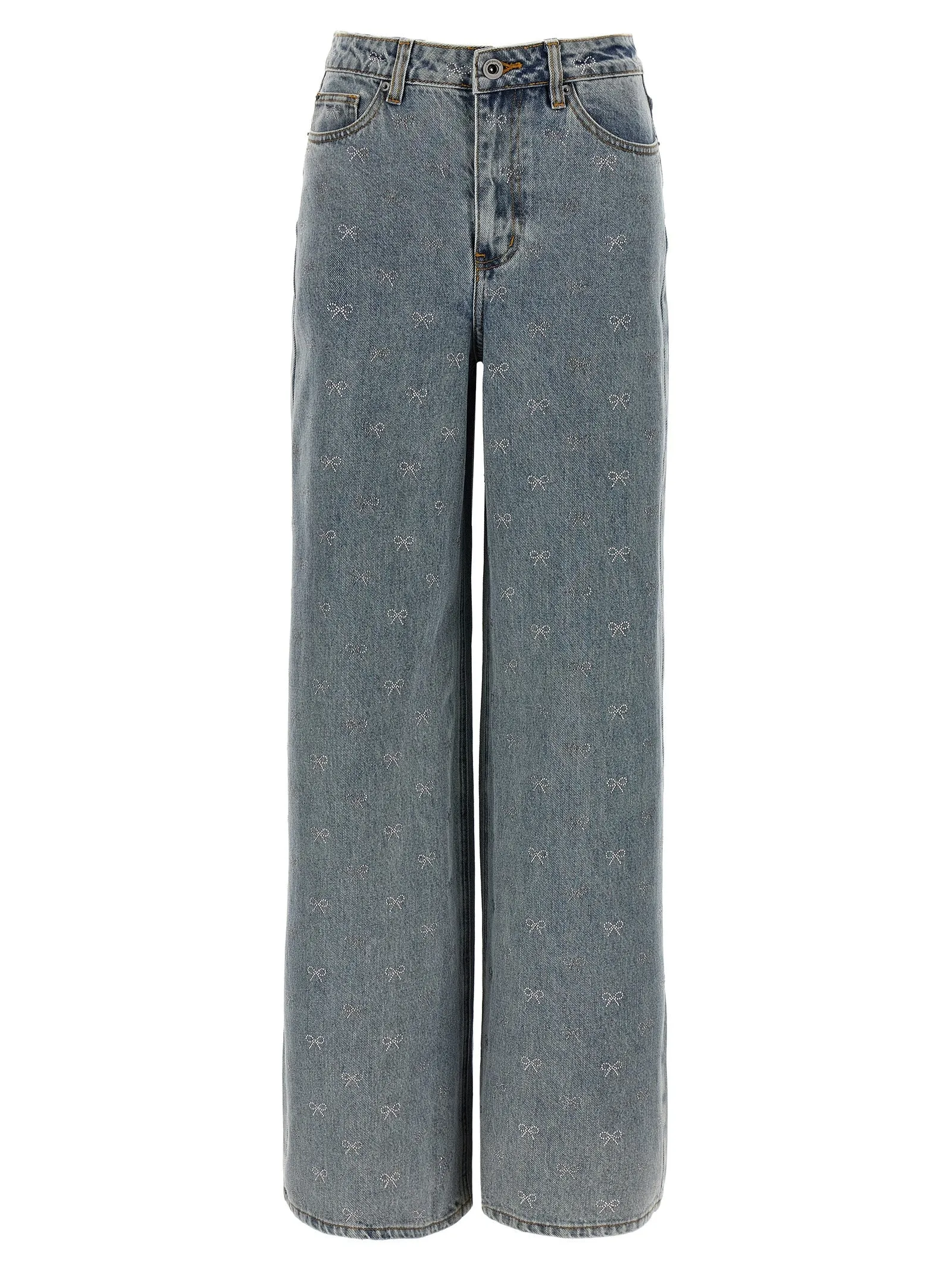 Light Blue Diamante Bow Jeans Blu