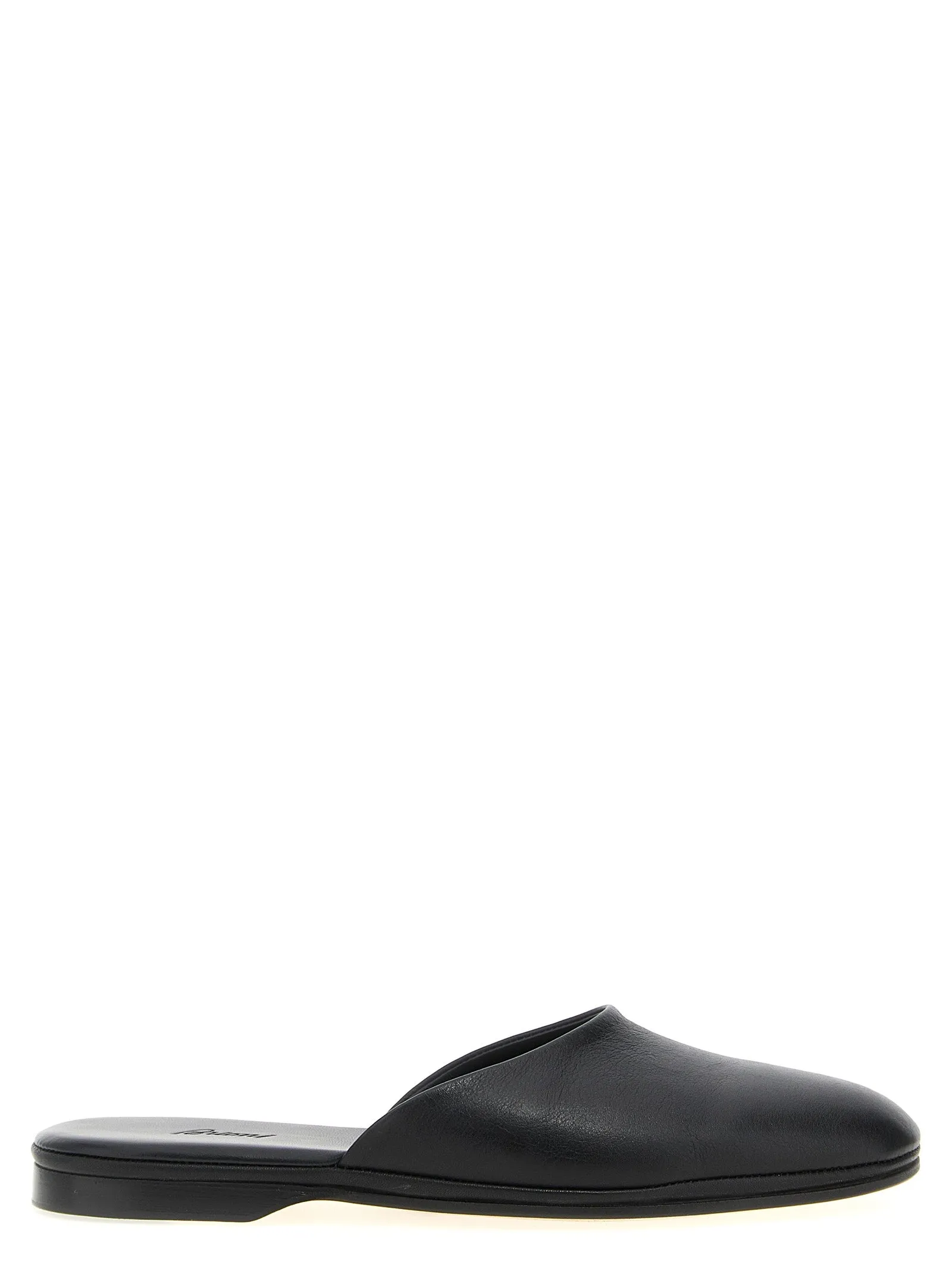 Leather Sabots Flat Shoes Nero