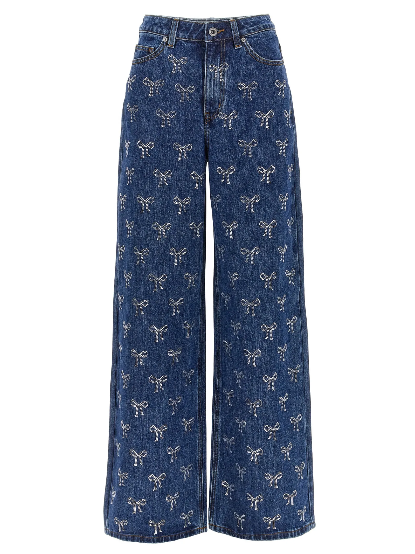 Rhinestone Bow Jeans Blu