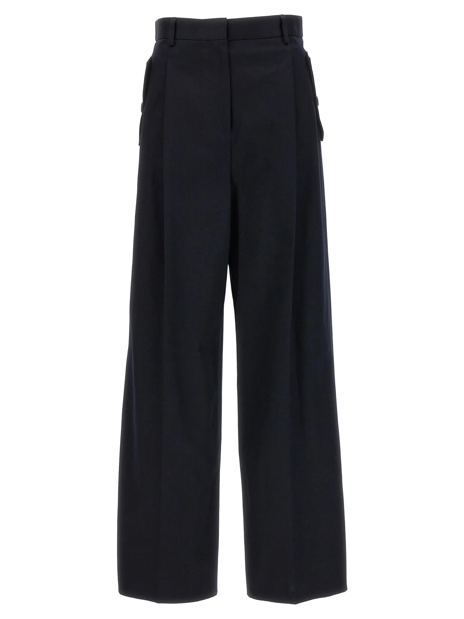 Loose Leg Front Pleat Pantaloni Blu