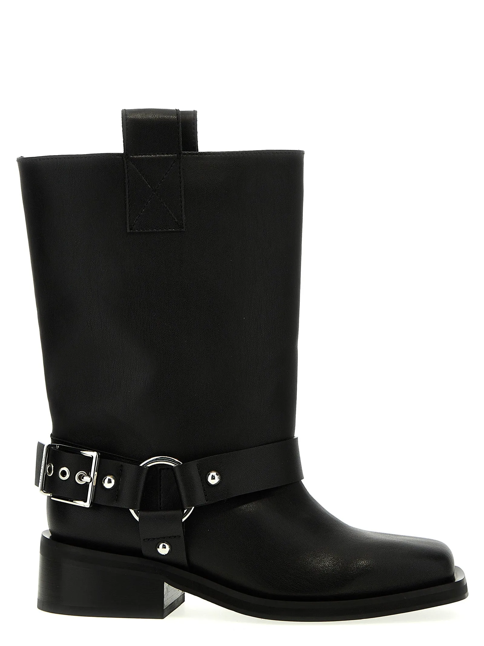Black Mid Shaft Biker Stivali E Stivaletti Nero