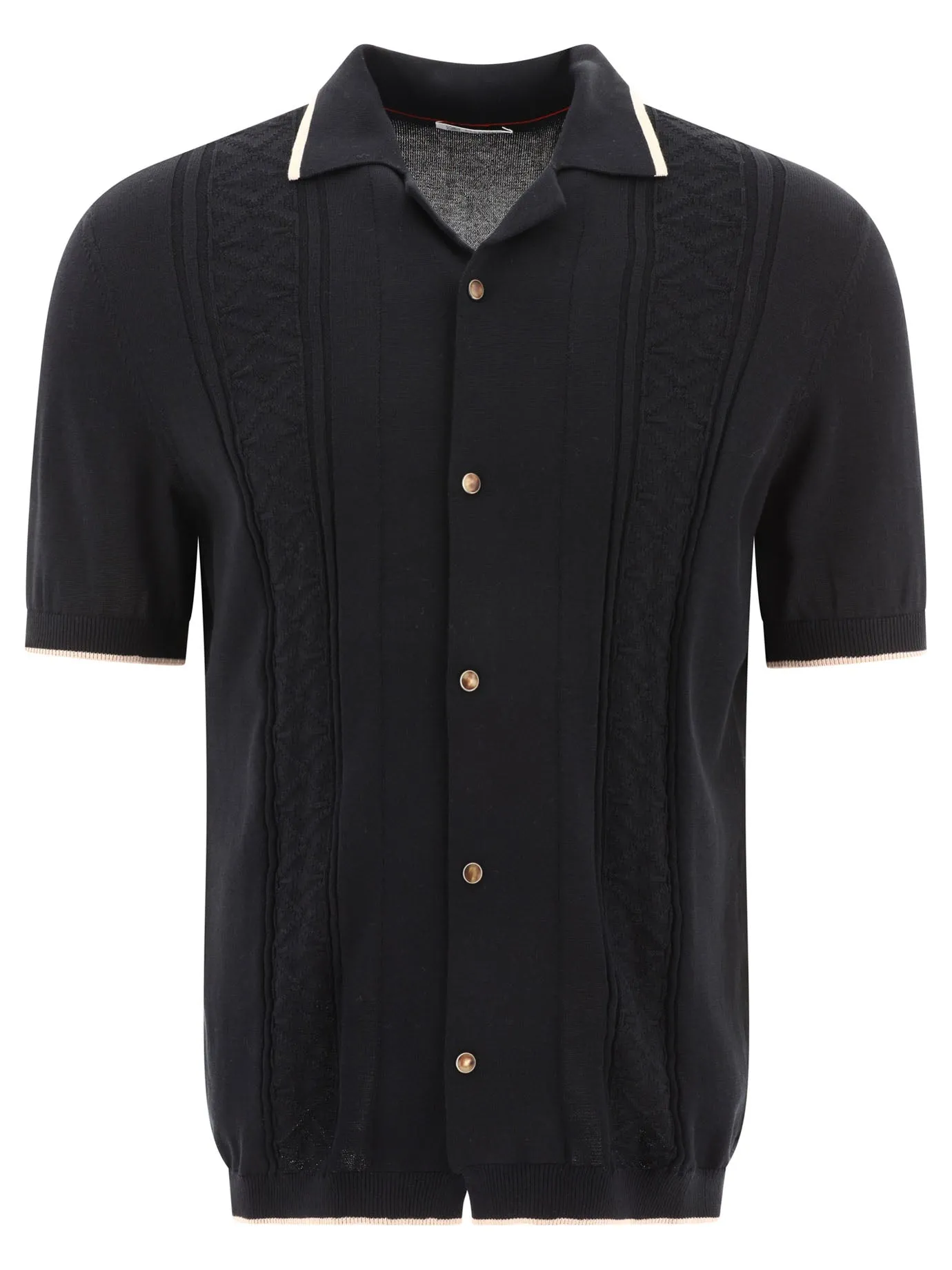Cotton Jacquard Ribknit Polo Shirt Polo Shirts Nero