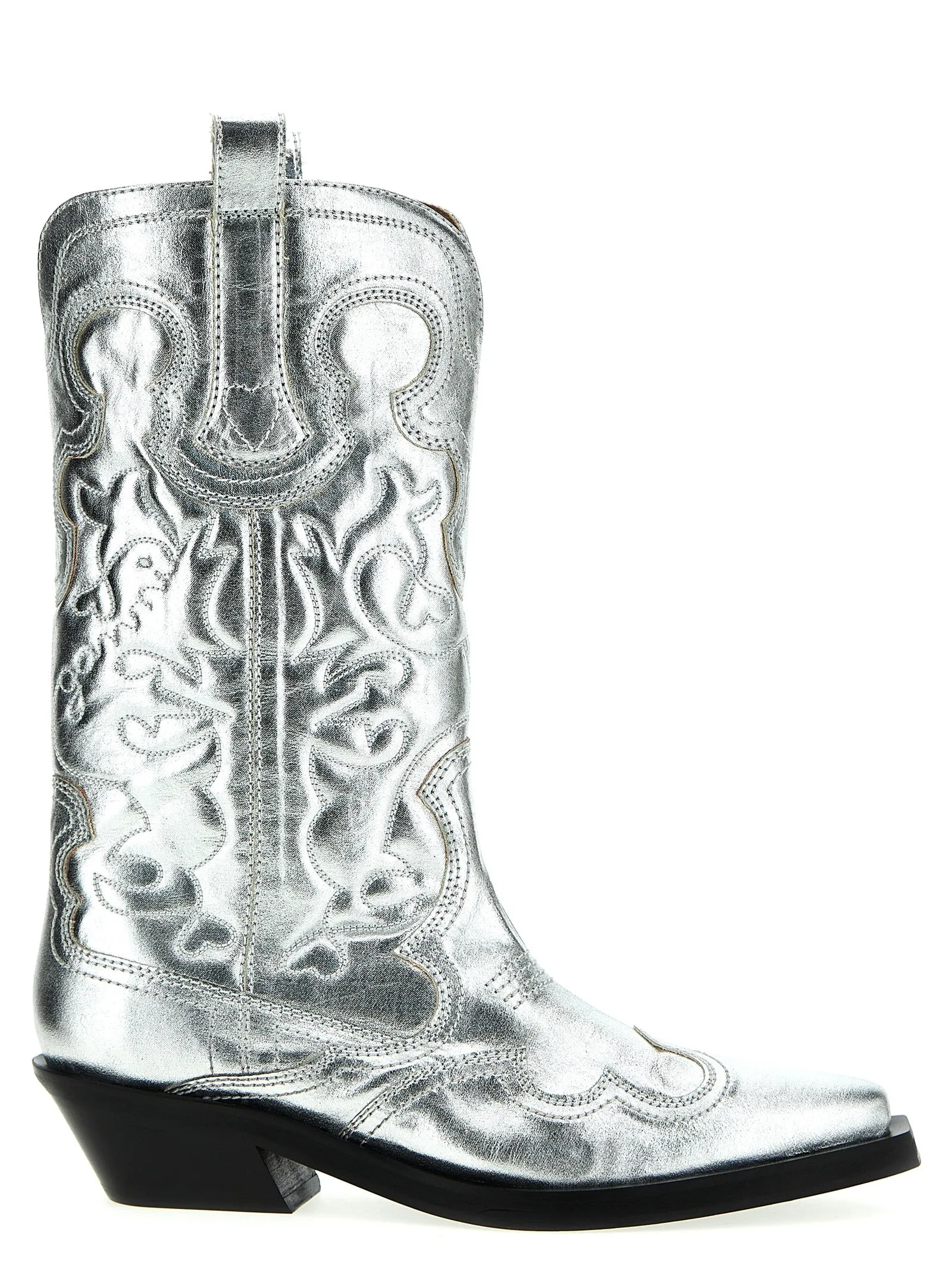 Silver Mid Shaft Embroidered Western Stivali E Stivaletti Silver