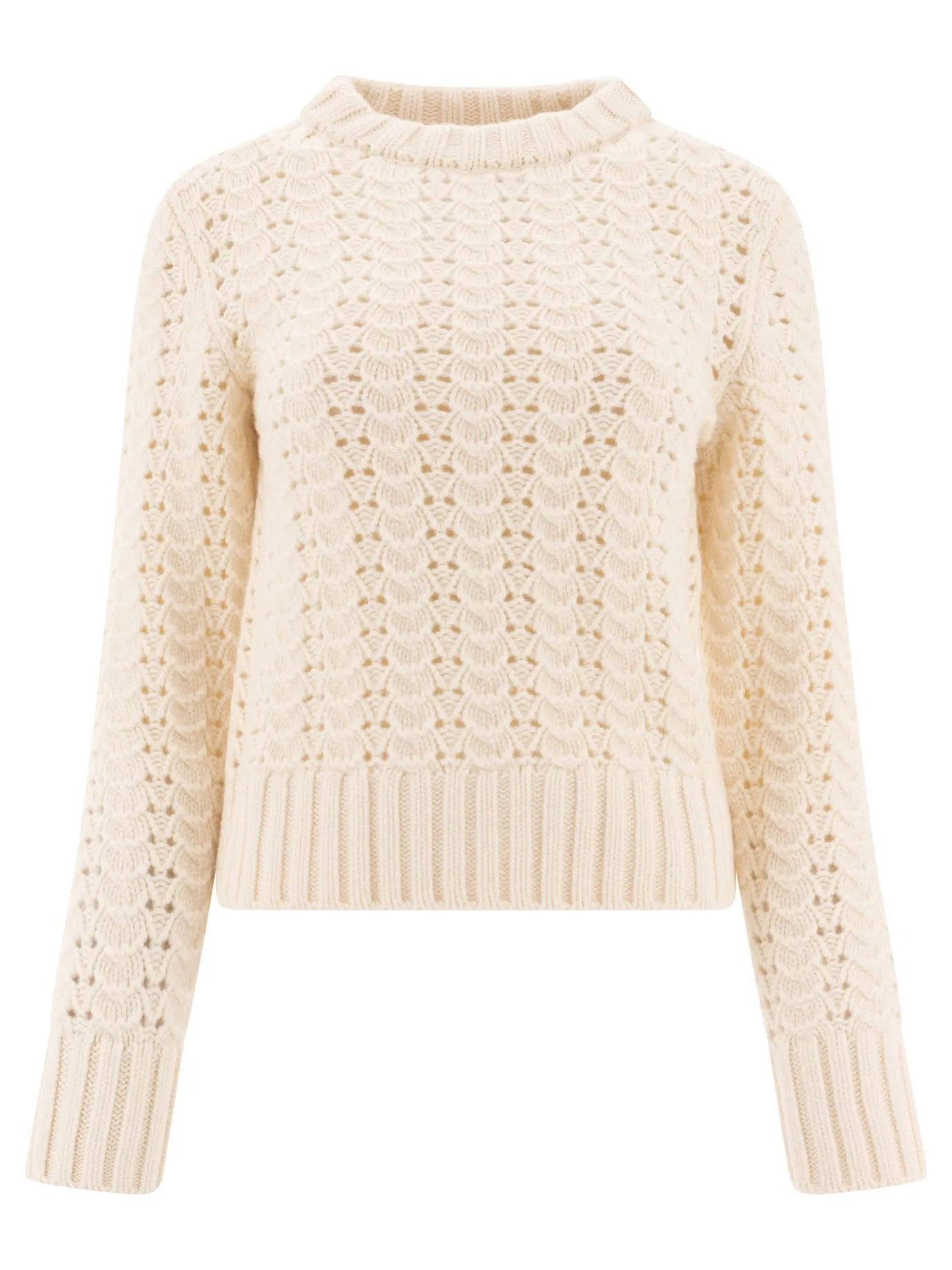 Maglione Girocollo In Maglia Pointelle Knitwear Bianco