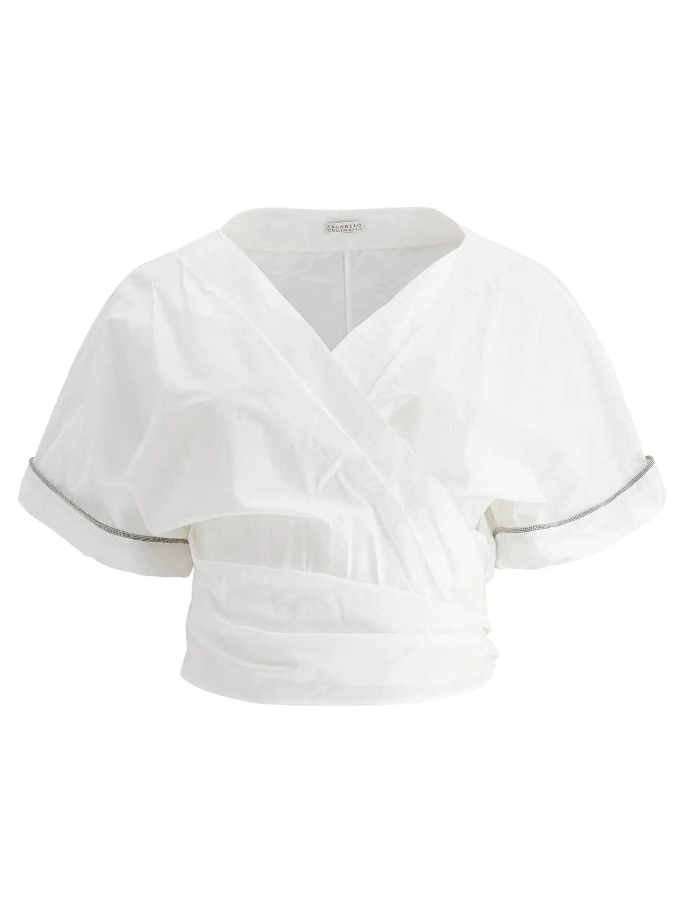 Kimono Style Top With Shiny Trims Top Bianco