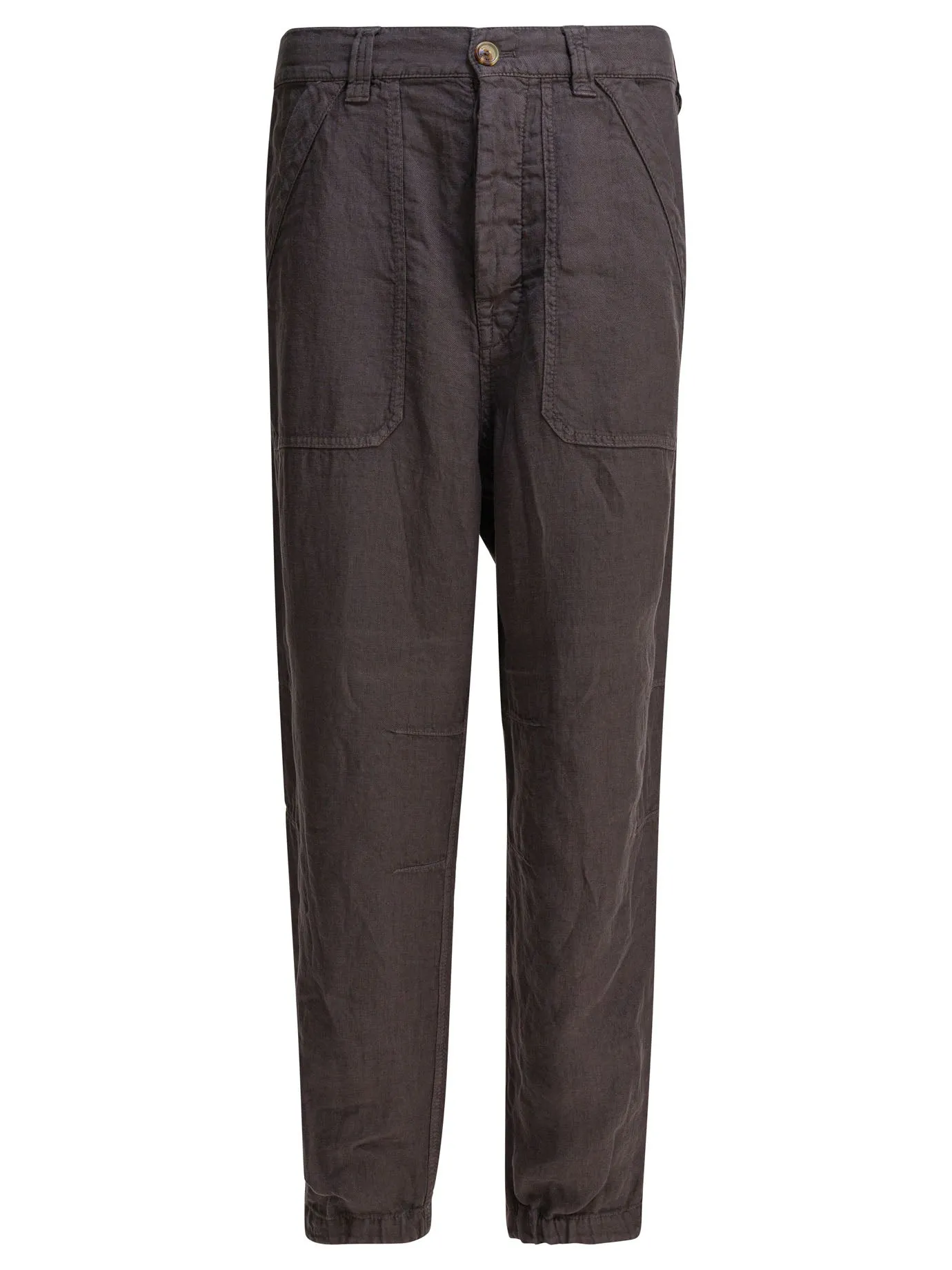 Relaxed Fit Pants In Linen Gabardine Trousers Marrone