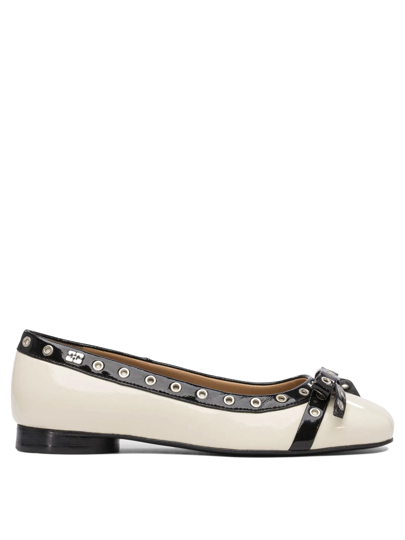 Eyelet Bow Ballet Flats Ballerinas Bianco