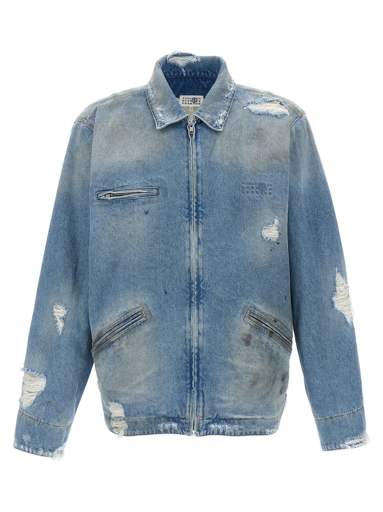 Denim Jacket With Used Effect Puffer Jackets Blu