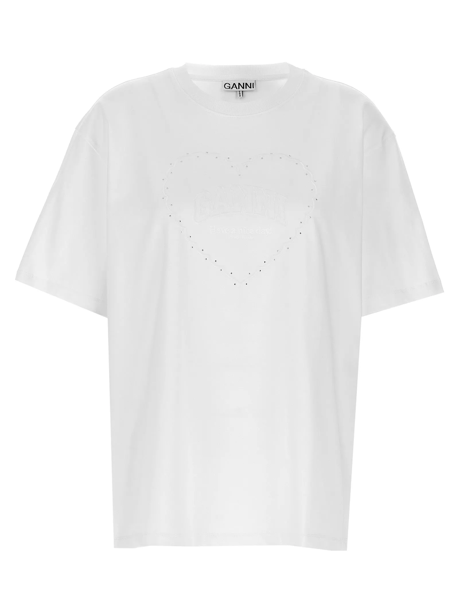 Rhinestone Logo Embroidery T Shirt Bianco