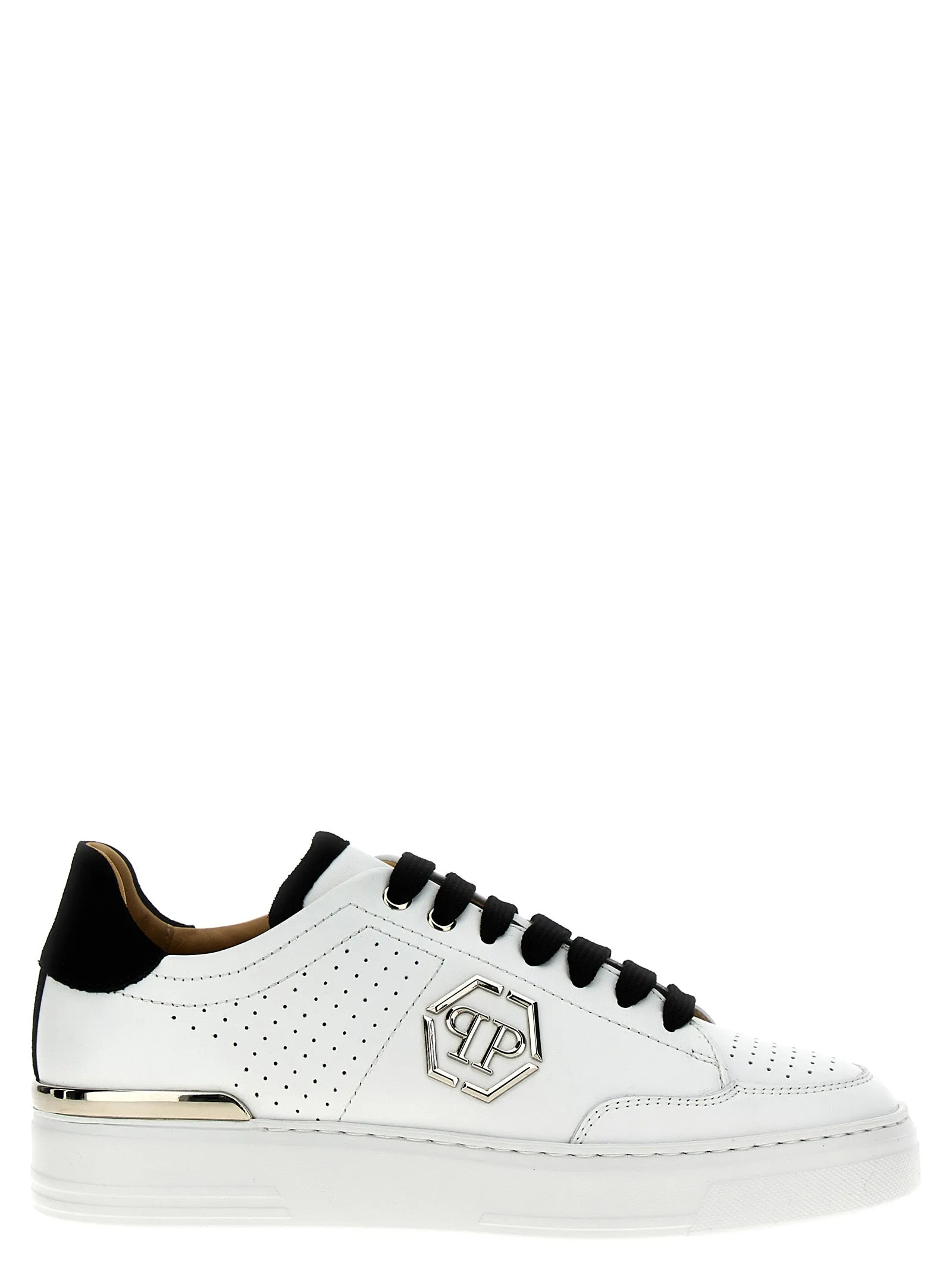 Mix Leather Lo-Top Sneakers Bianco/Nero