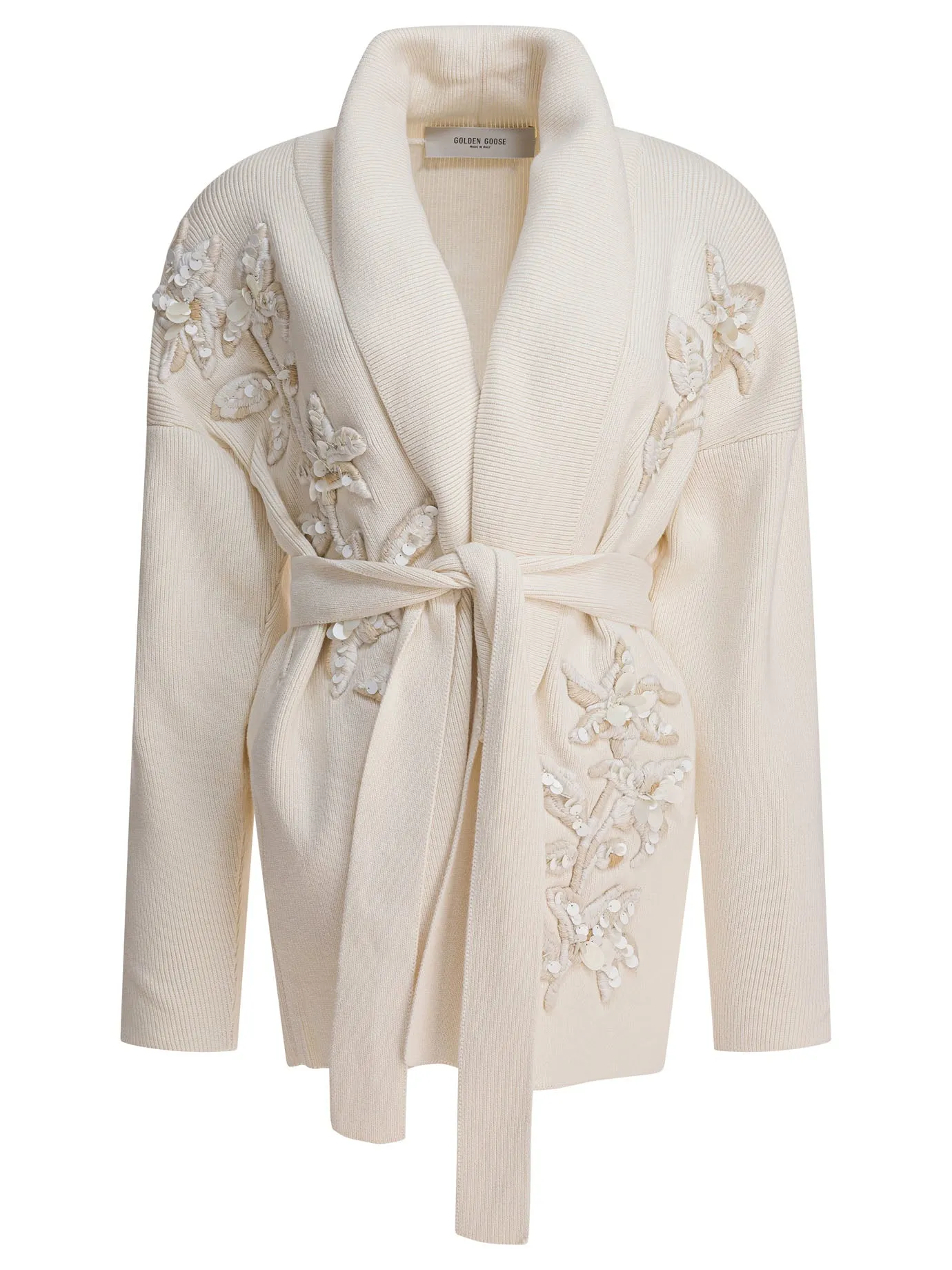 Cardigan With Floral Embroidery Knitwear Bianco