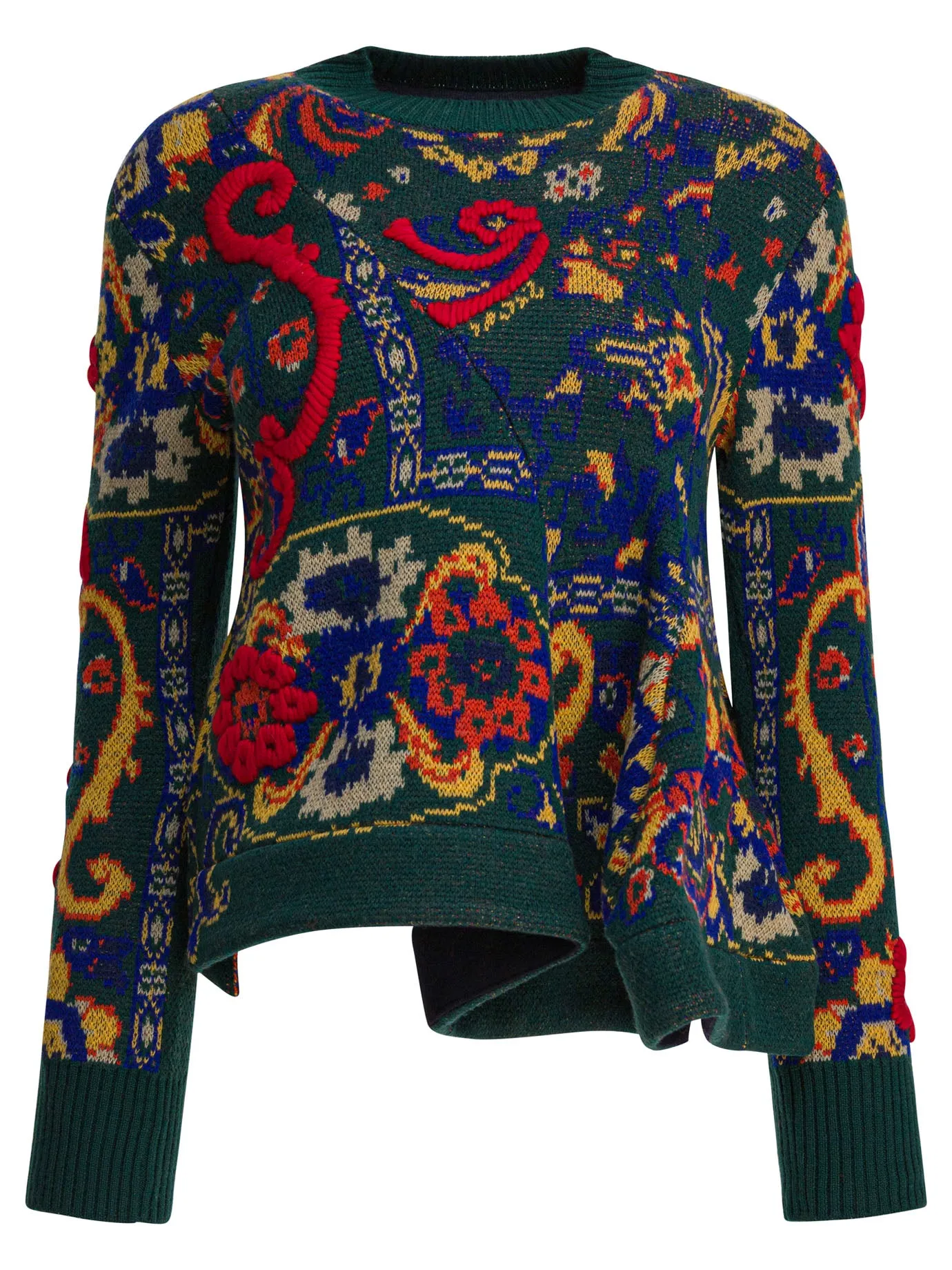 Floral Jacquard Knit Sweater Knitwear Verde