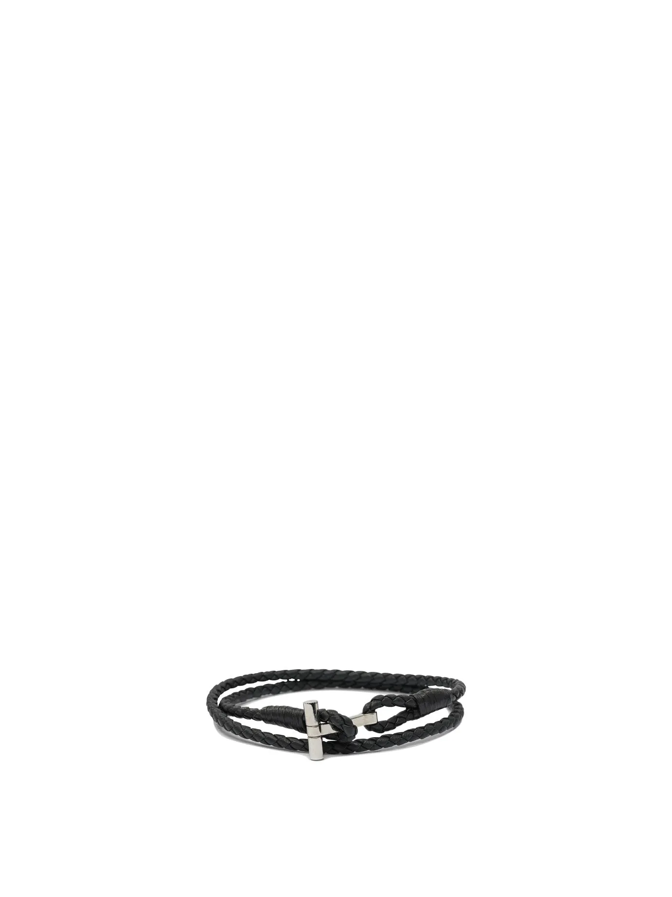 T-Braided Leather Bracelet Jewels Nero