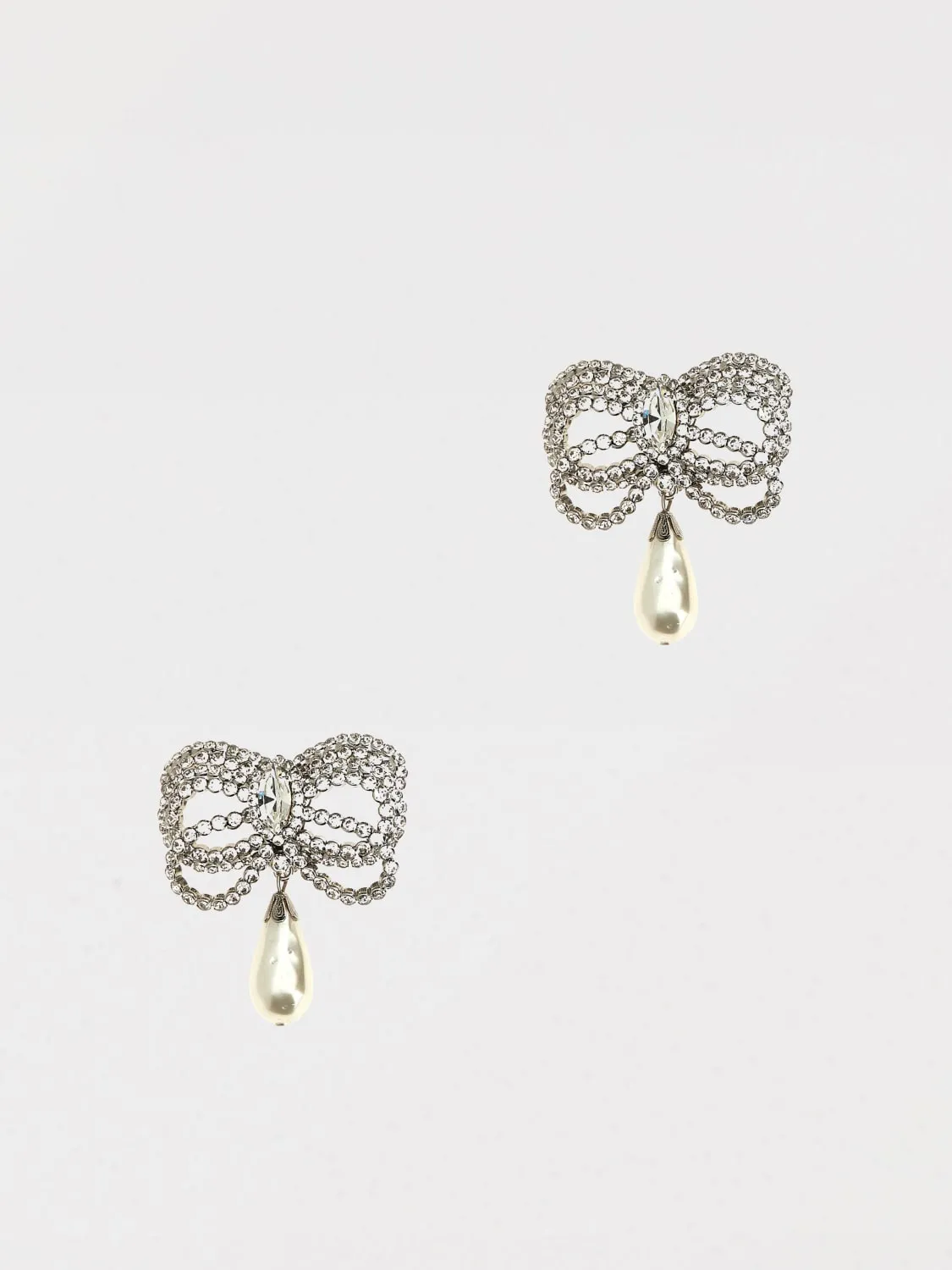 Orecchini Double Bow Alessandra Rich in ottone con strass incastonati