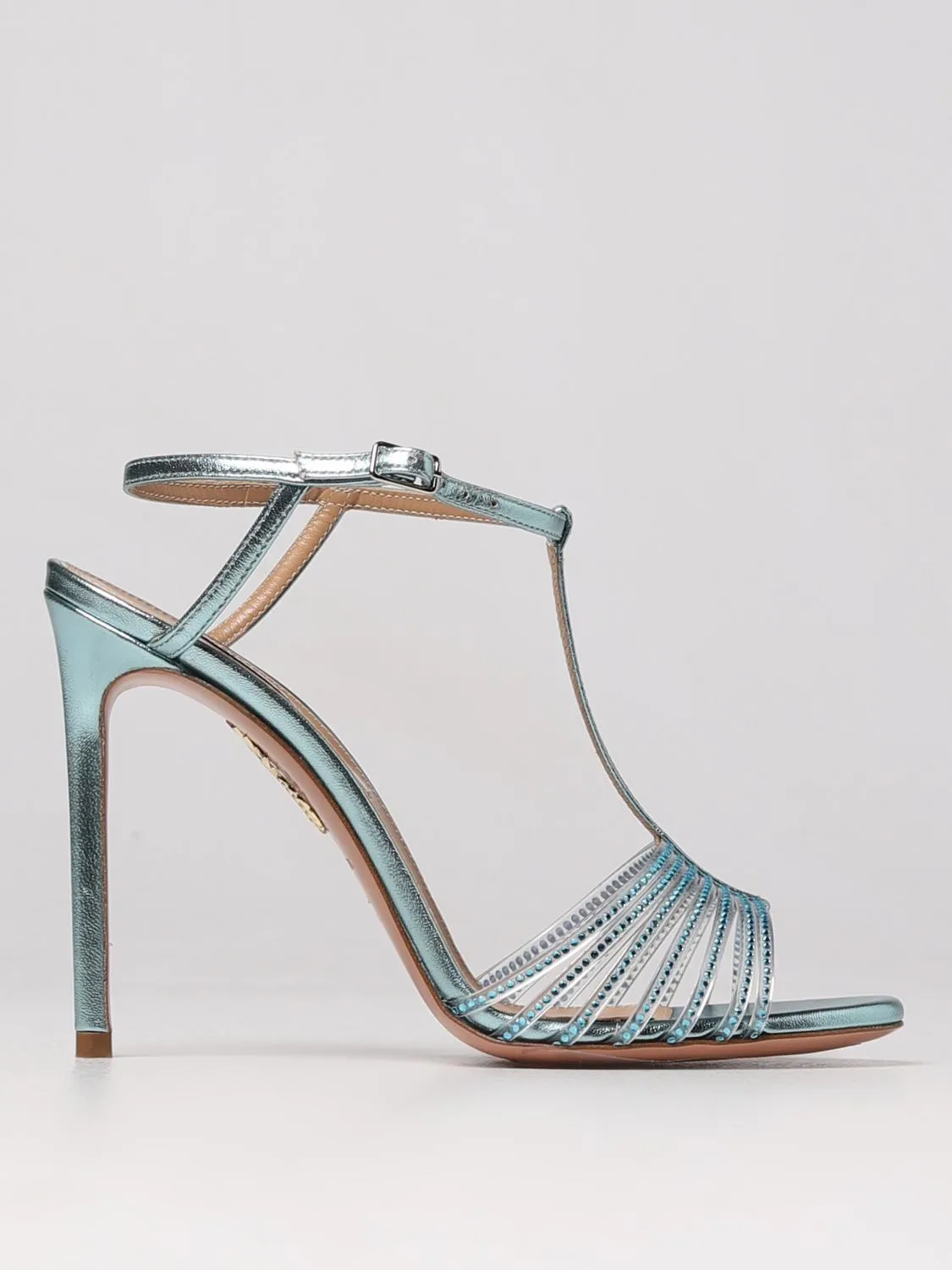 Sandalo Amore Mio Aquazzura in nappa laminata e strass