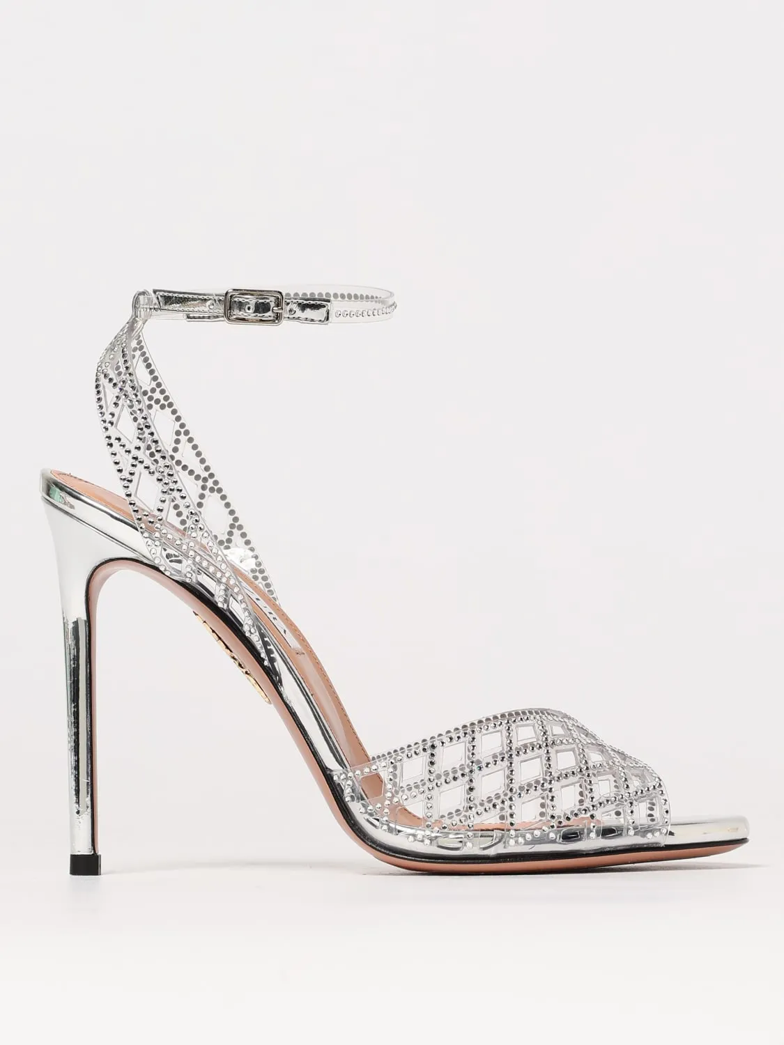 Sandalo Aquazzura in pvc traforato con strass all over