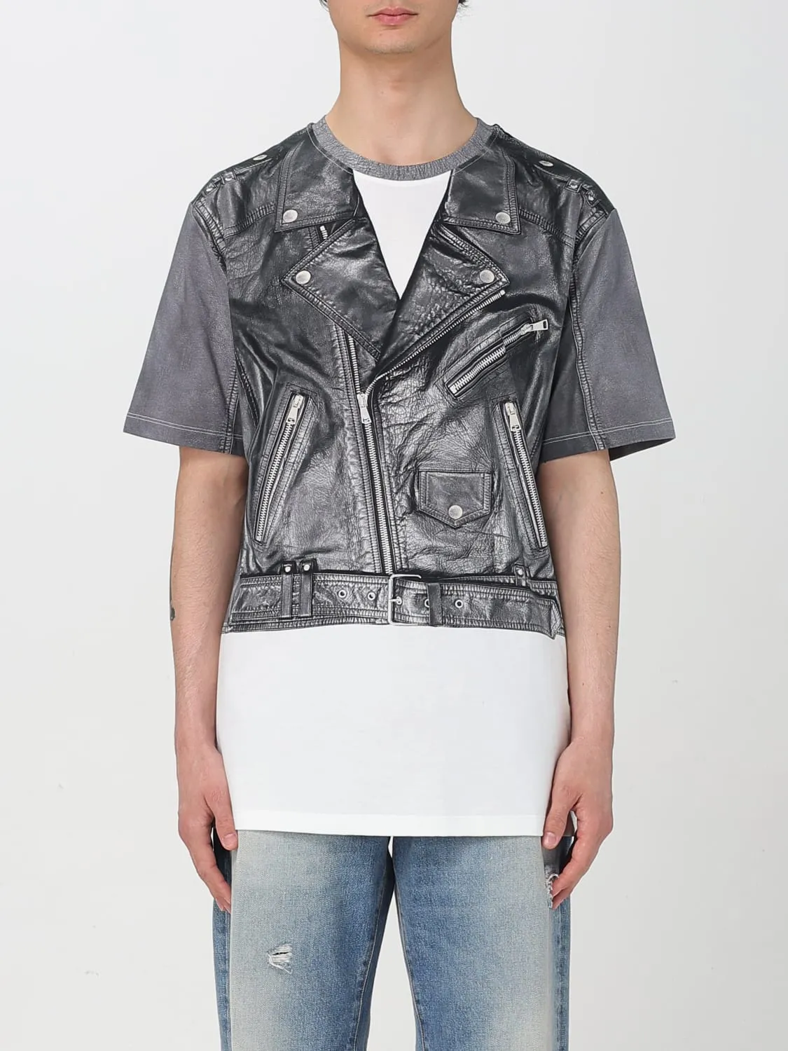 T-shirt in cotone con stampa biker Balmain