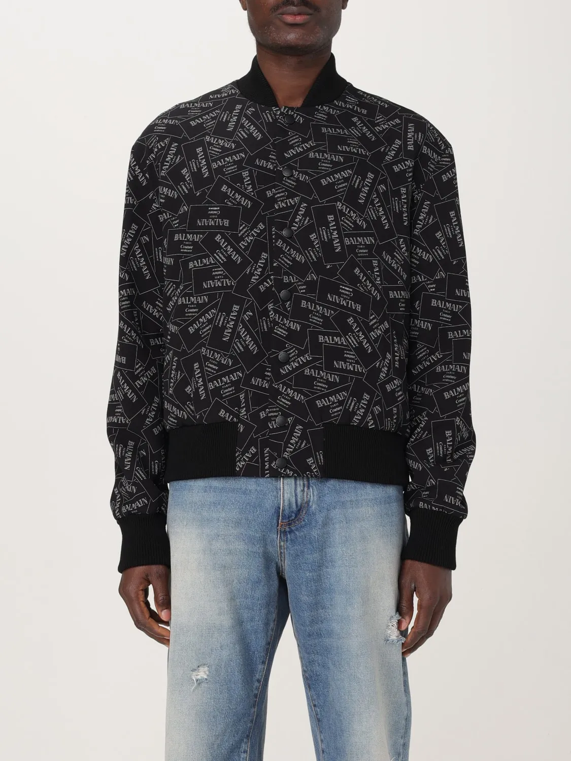 Bomber Balmain in viscosa con stampa logo