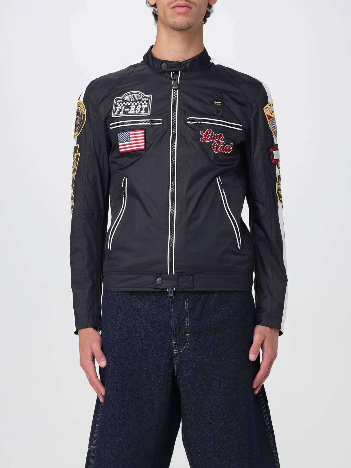 Giubbotto biker Blauer in nylon con patch