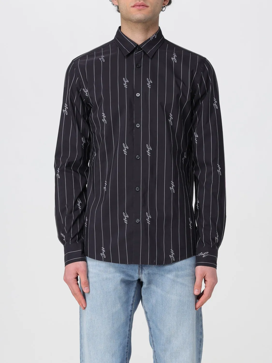 Camicia a righe Boss con logo all-over in cotone