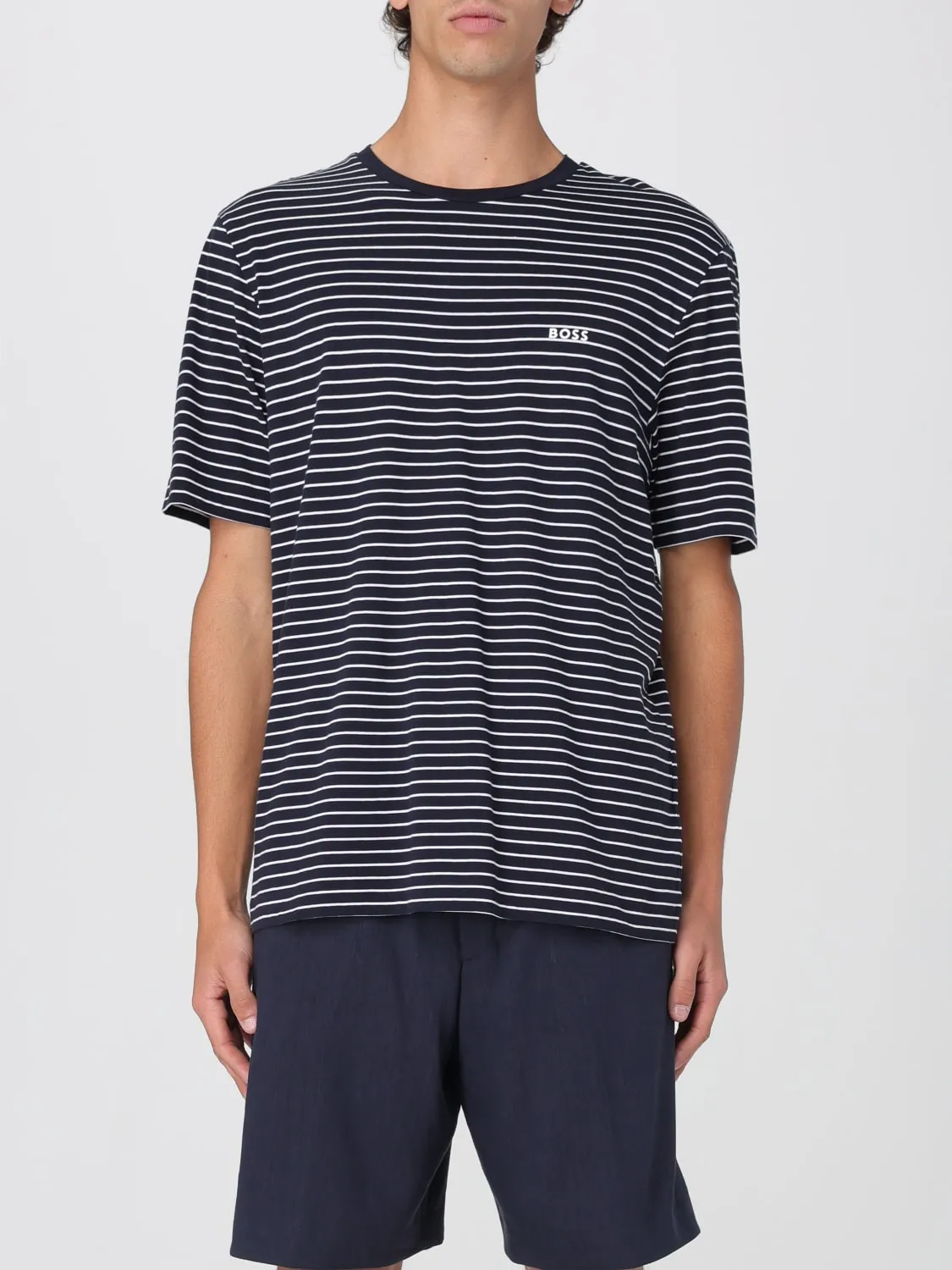 T-shirt in cotone a righe con logo Boss