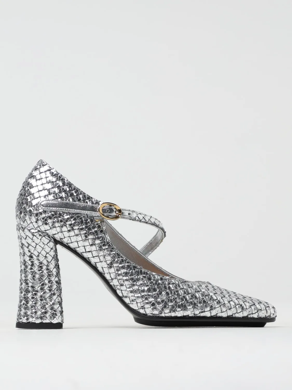 Décolleté Woven Bottega Veneta in pelle cracklè intrecciata e laminata