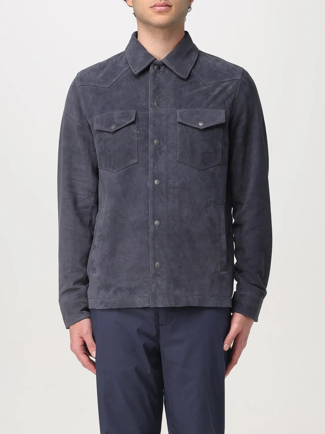 Ovrshirt Brooksfield in pelle scamosciata