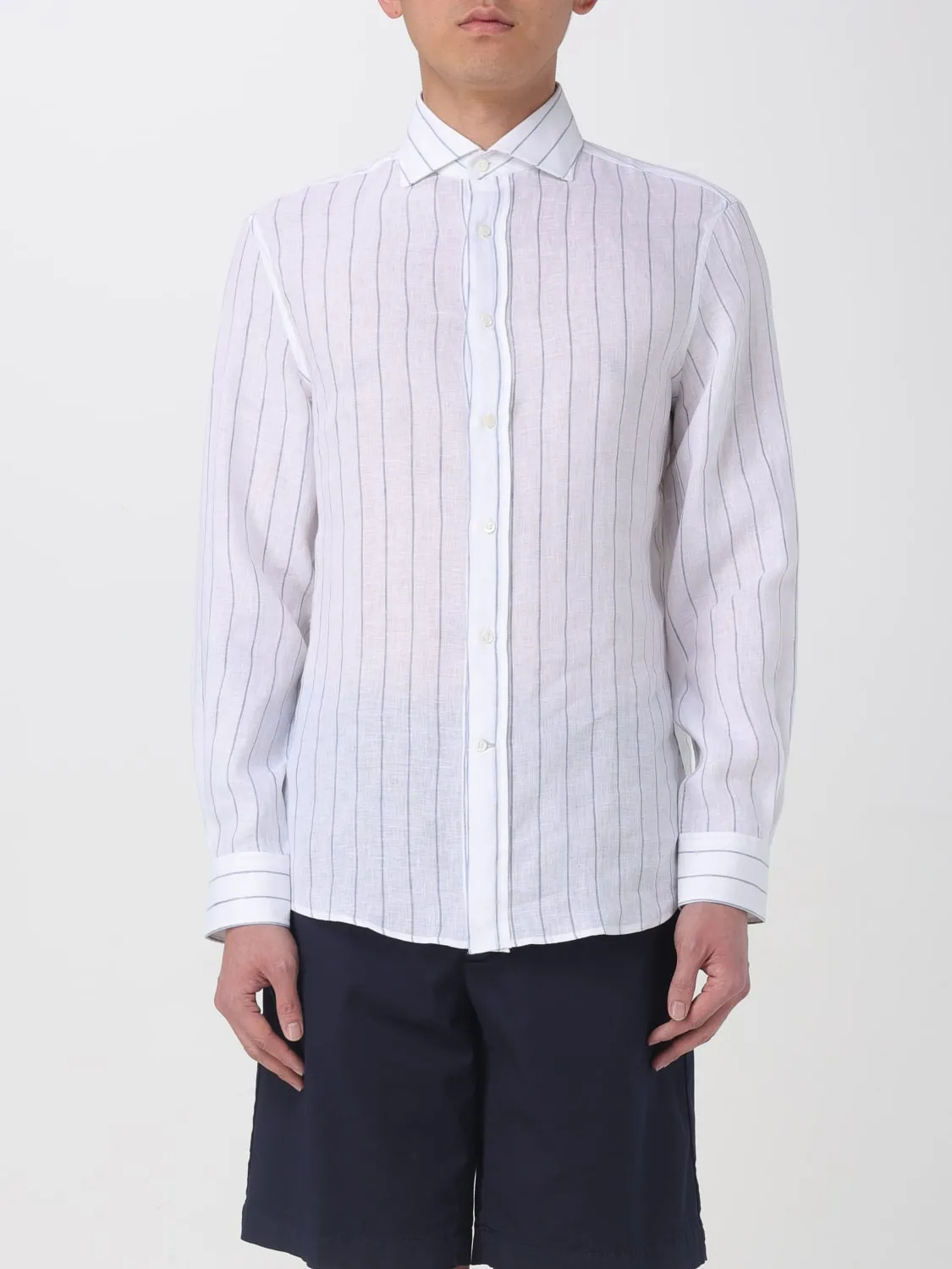 Camicia Brunello Cucinelli in misto lino a righe