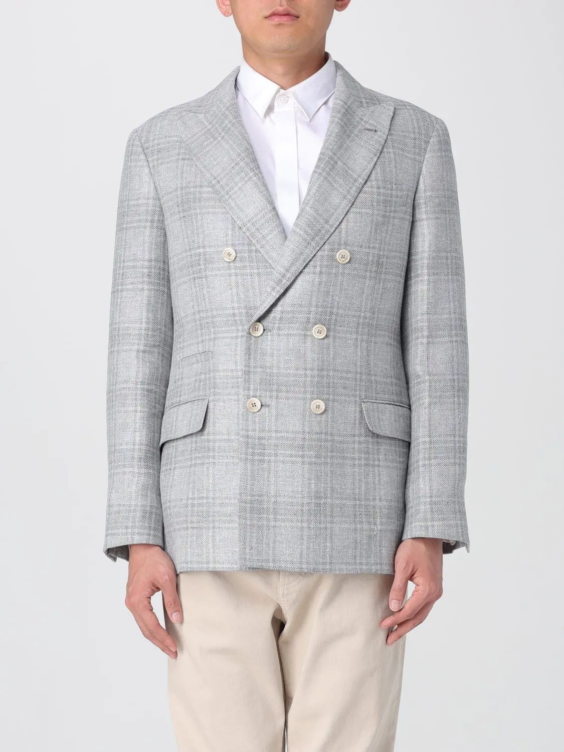 Blazer a doppiopetto in misto lino Brunello Cucinelli