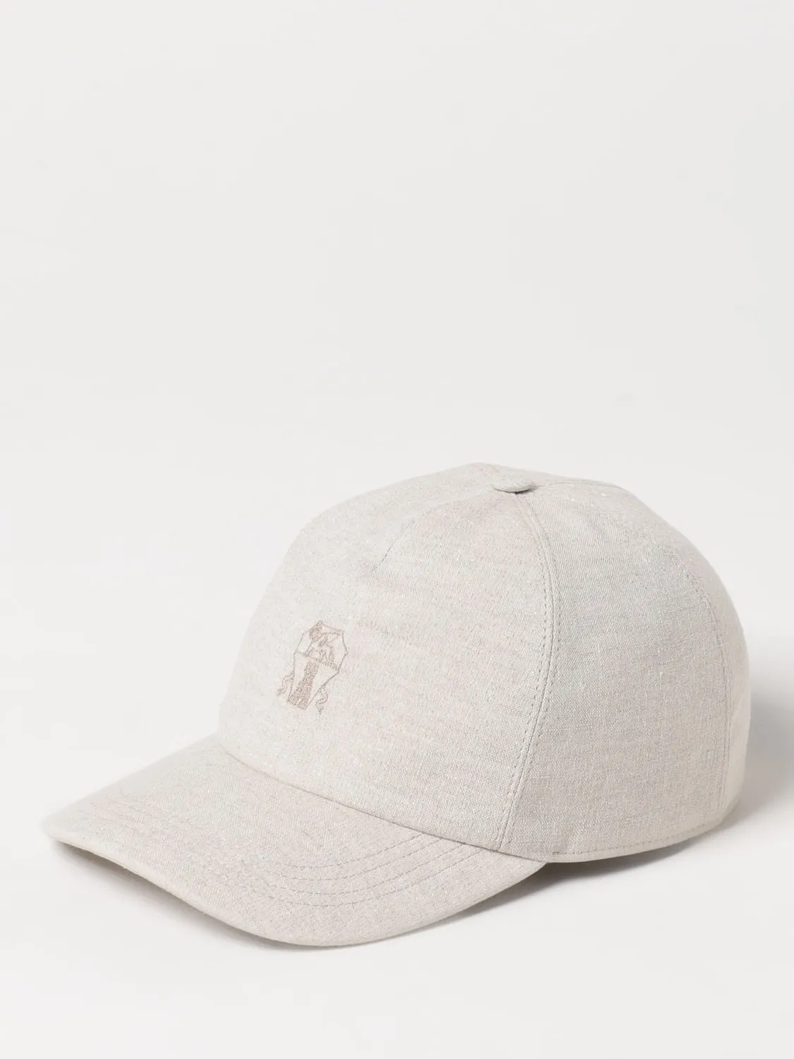 Cappello Brunello Cucinelli in lino con logo ricamato