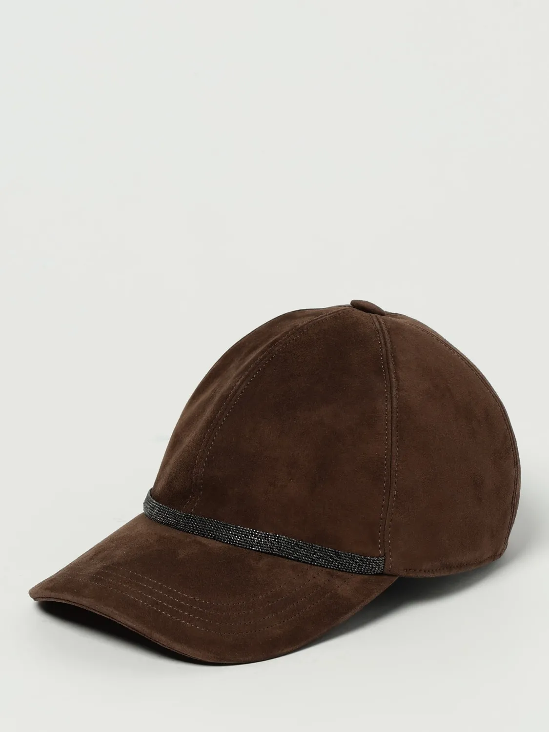 Cappello Brunello Cucinelli in camoscio con monile